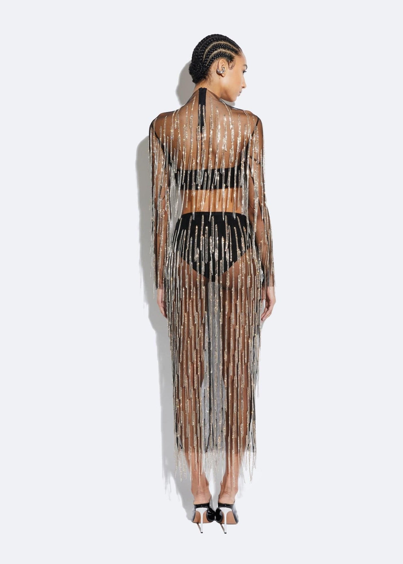 Mesh Diamond Fringe Pencil Skirt - LAPOINTE
