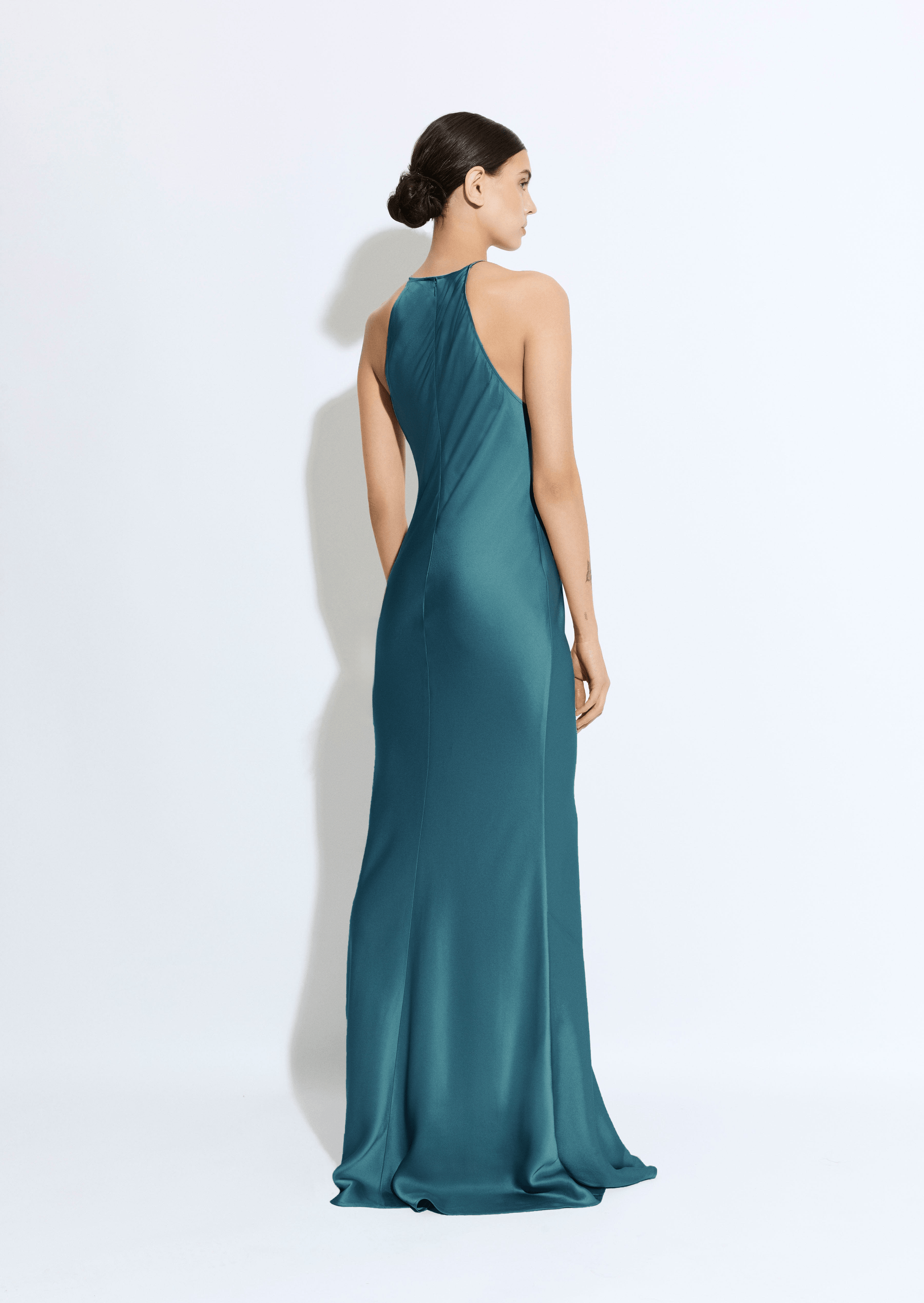Satin Halter Gown With Feathers - LAPOINTE