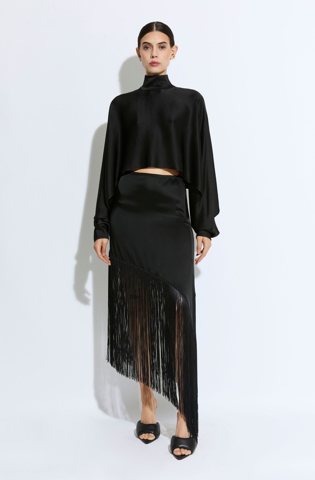 Satin Asymmetric Fringe Skirt - LAPOINTE
