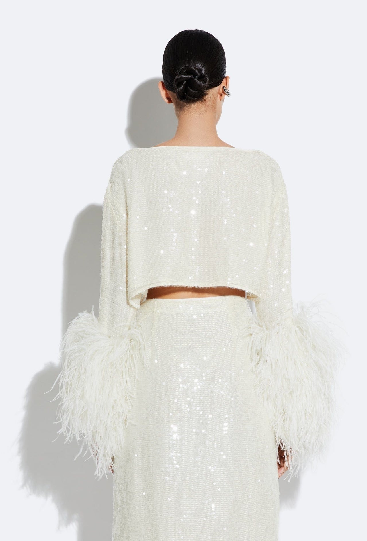 Sequin Cropped Top With Feathers - LAPOINTE