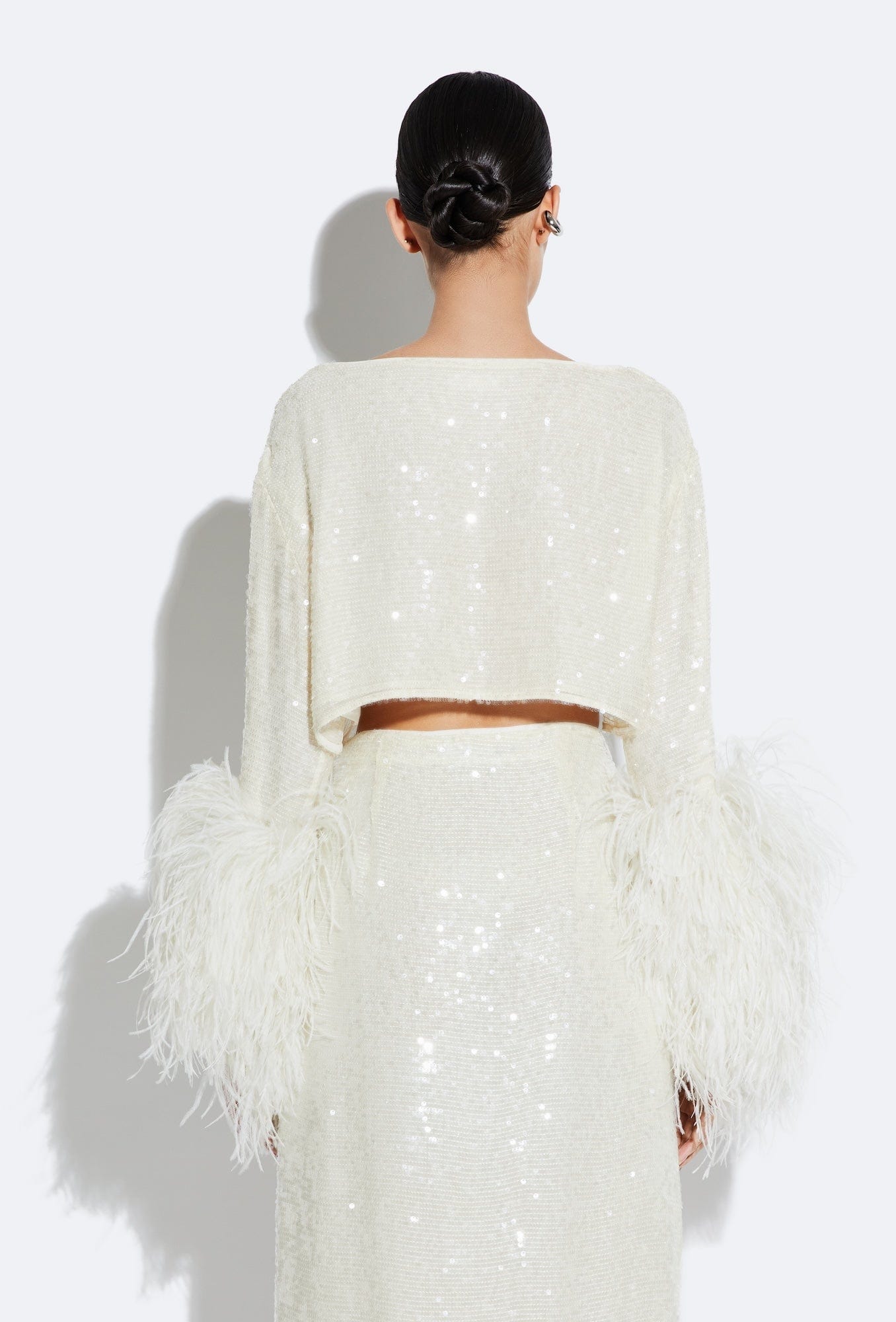 Sequin Cropped Top With Feathers - LAPOINTE