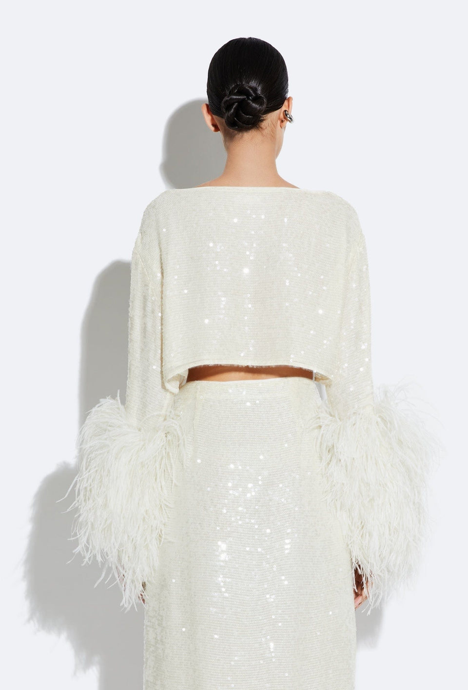 Sequin Cropped Top With Feathers - LAPOINTE