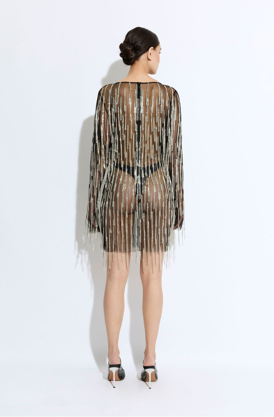 Rhinestone Fringe Boatneck Mini Dress - LAPOINTE