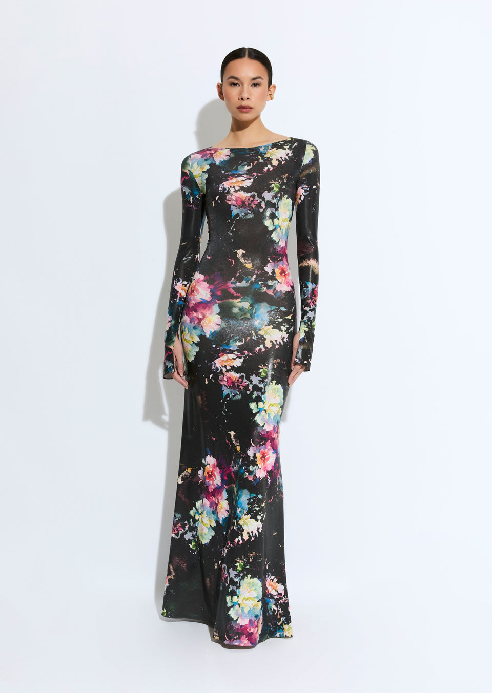 Floral Jersey Boatneck Gown - LAPOINTE