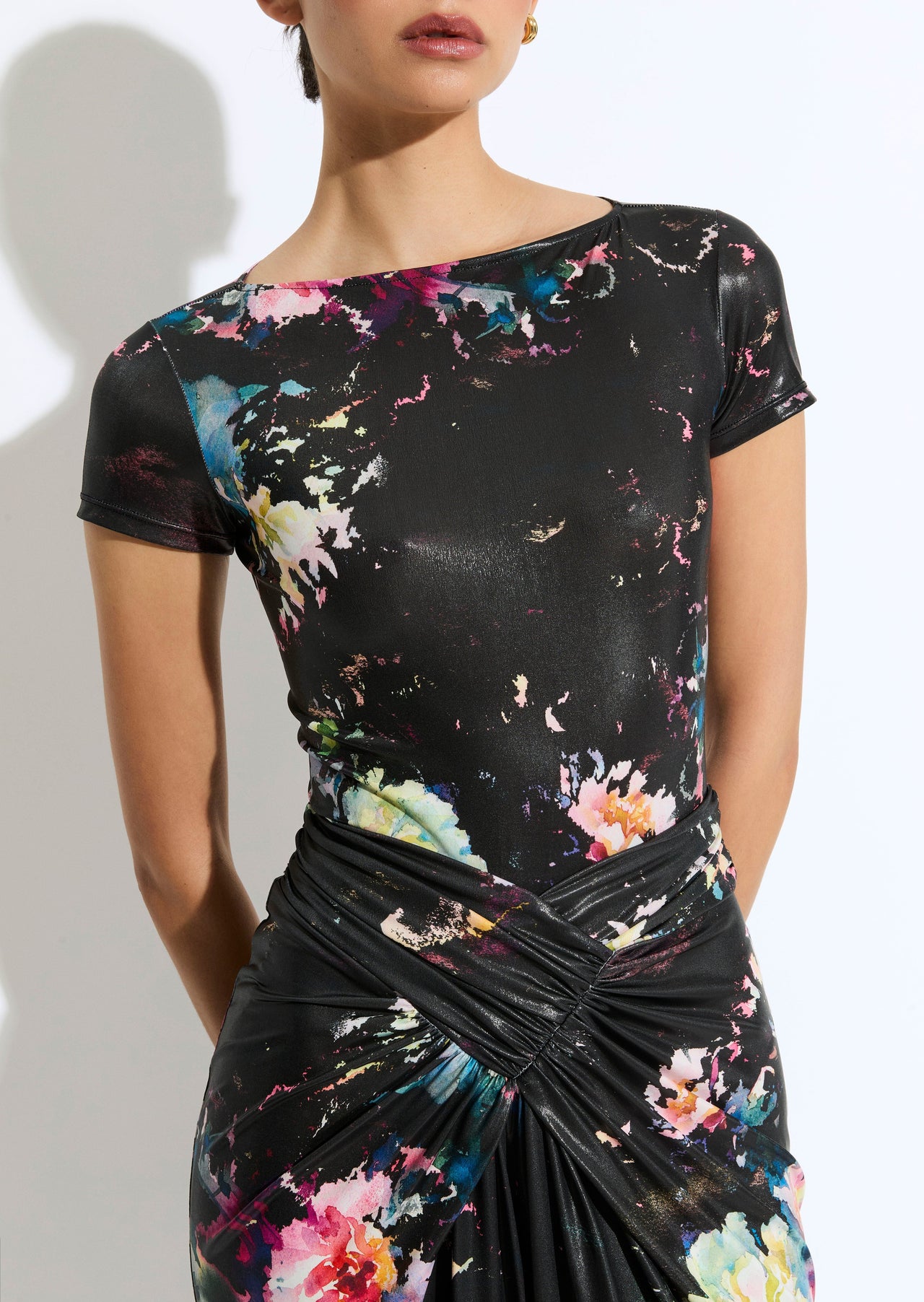 Floral Jersey Short Sleeve Boatneck Bodysuit - LAPOINTE