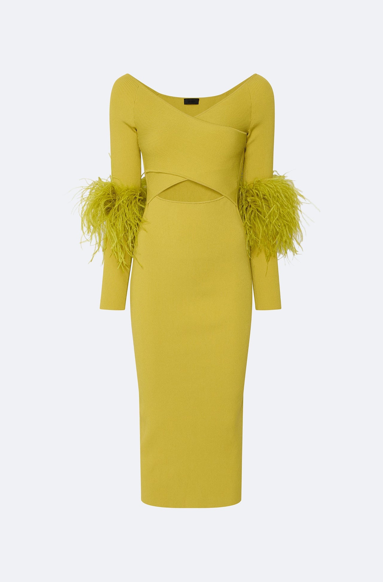 Matte Viscose Cross Front Dress With Feathers - LAPOINTE
