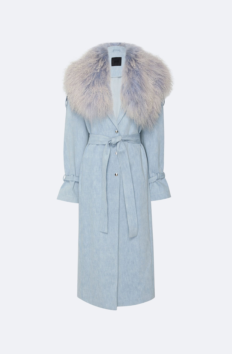 Washed Denim Relaxed Trench With Mongolian - LAPOINTE