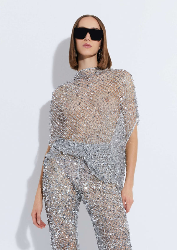 Net Mesh Sequin Cape Tee