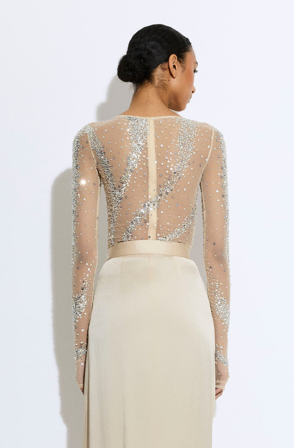 Rhinestone Swirl Boatneck Bodysuit - LAPOINTE