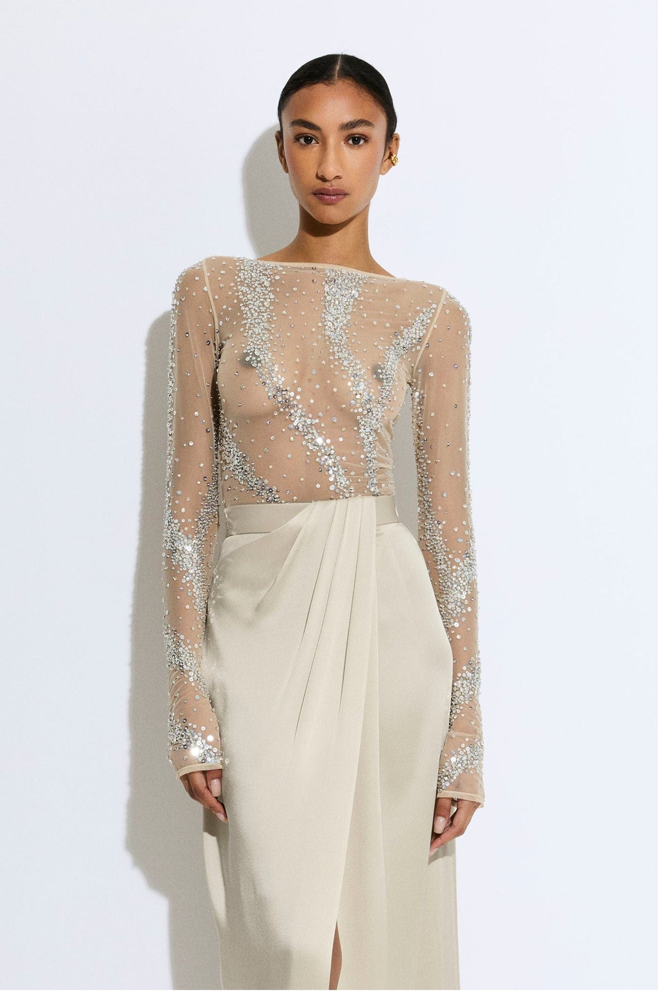Rhinestone Swirl Boatneck Bodysuit - LAPOINTE