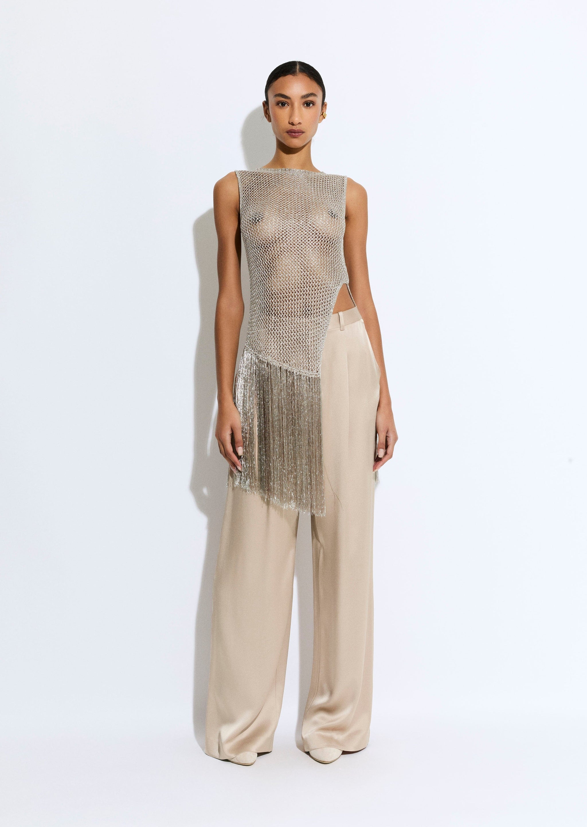 Metallic Netting Fringe Asymmetric Top - LAPOINTE