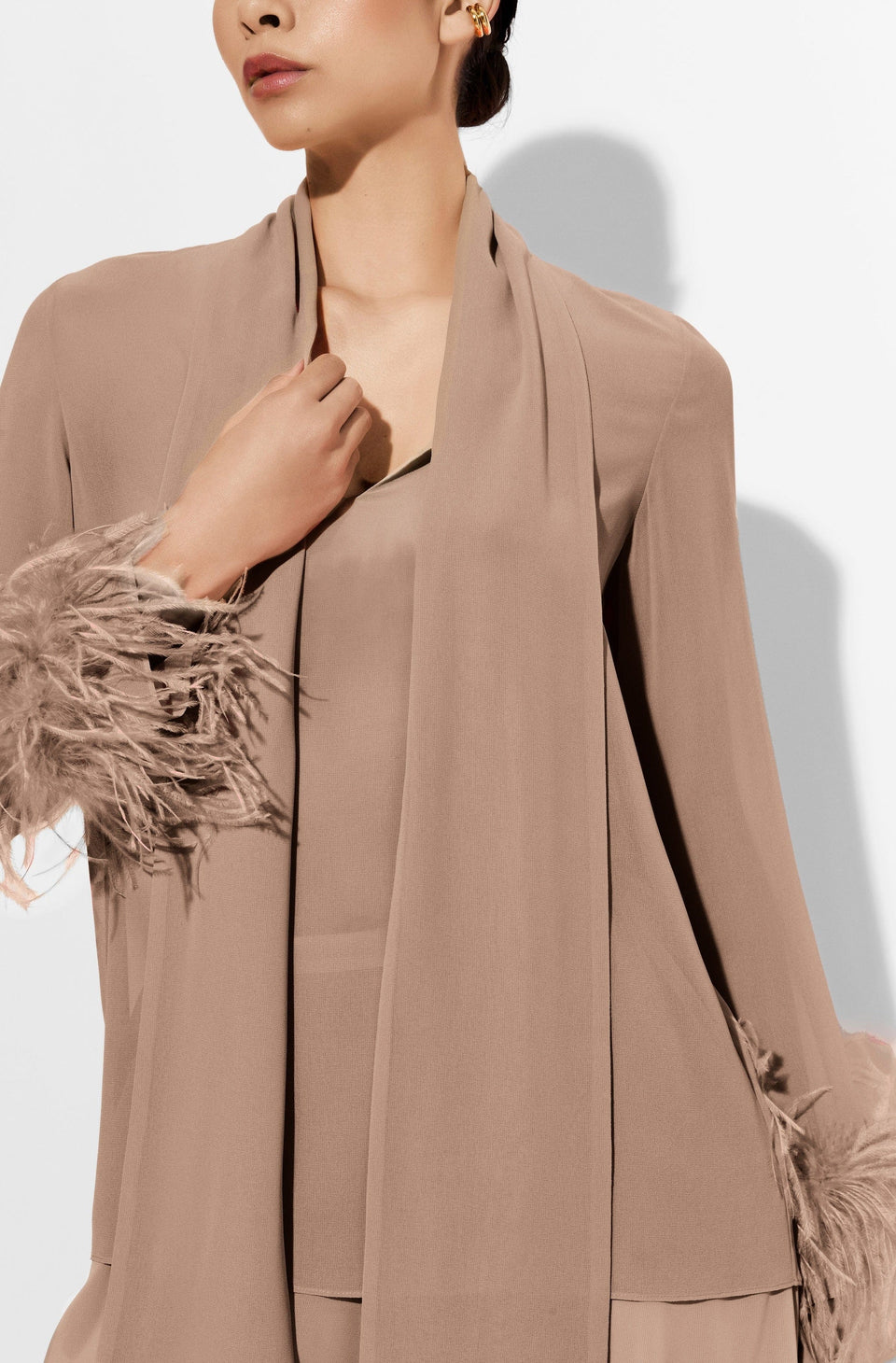 Lightweight Georgette Scarf Top With Feathers - LAPOINTE