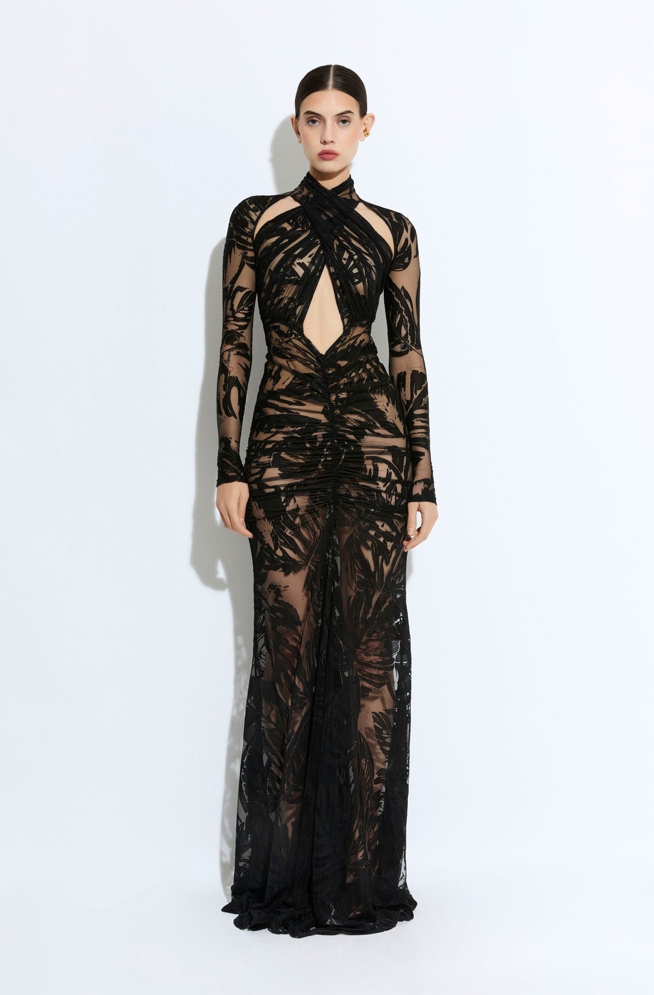 Burnout Jersey Halter Ruched Gown - LAPOINTE