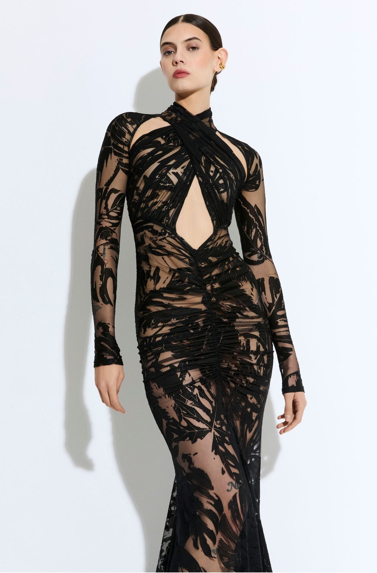Burnout Jersey Halter Ruched Gown - LAPOINTE