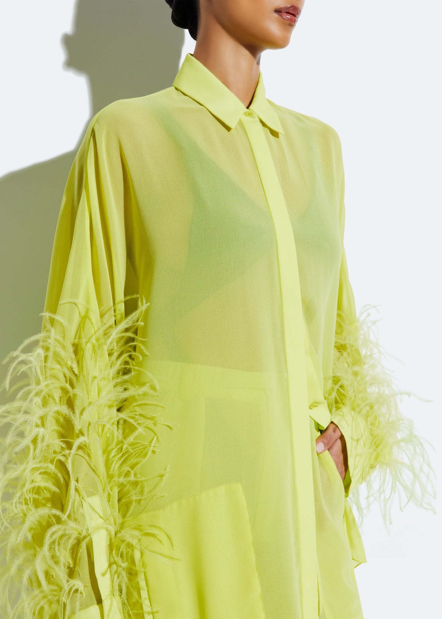 Georgette Oversized Shirt With Feathers