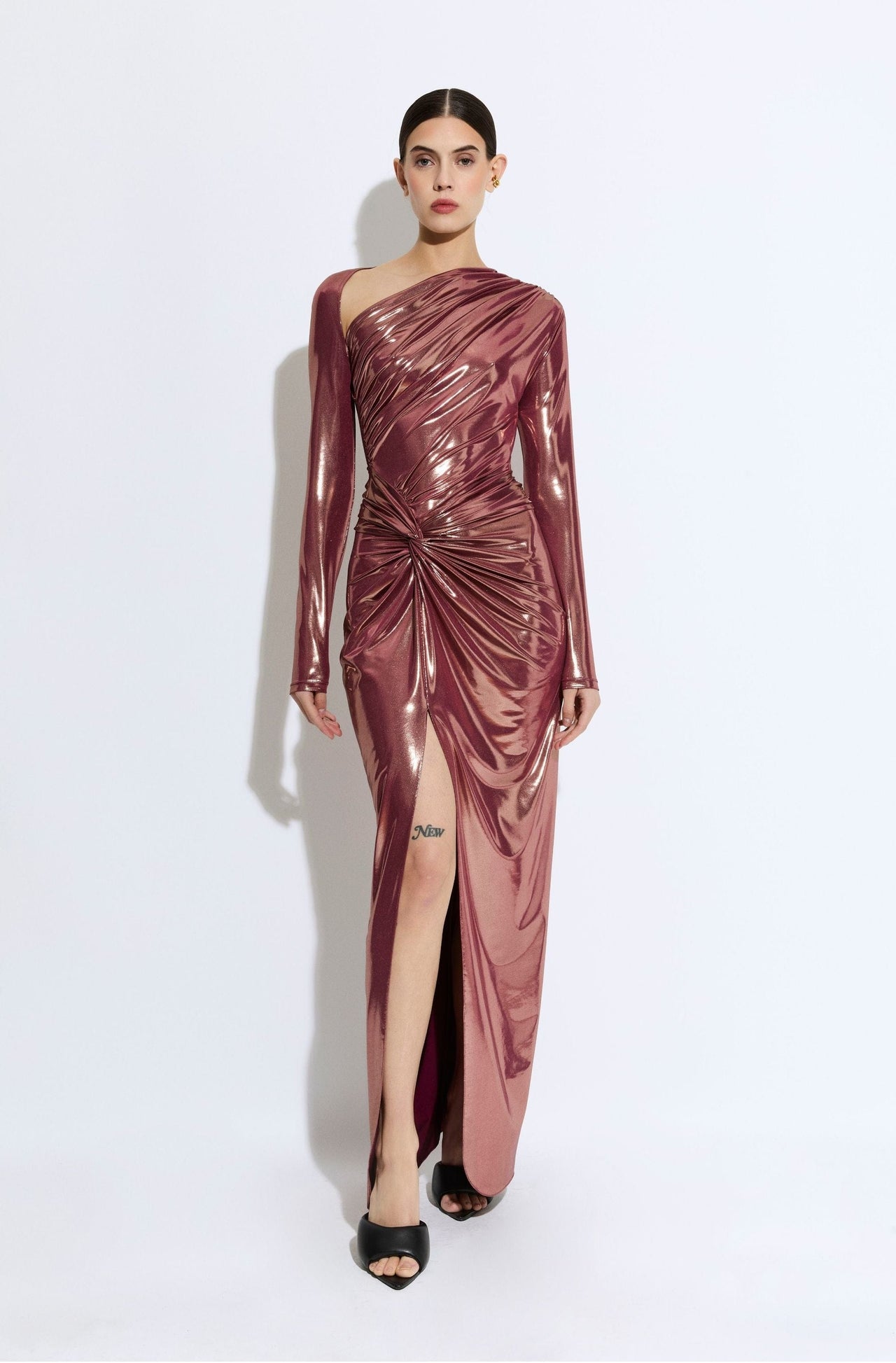 Coated Jersey Asymmetric Draped Sarong Dress - LAPOINTE