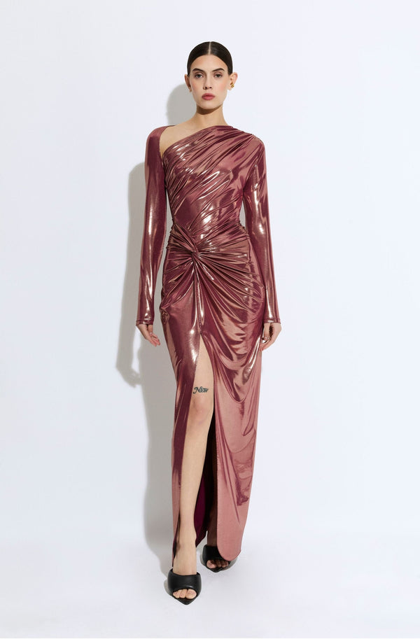 Coated Jersey Asymmetric Draped Sarong Dress - LAPOINTE