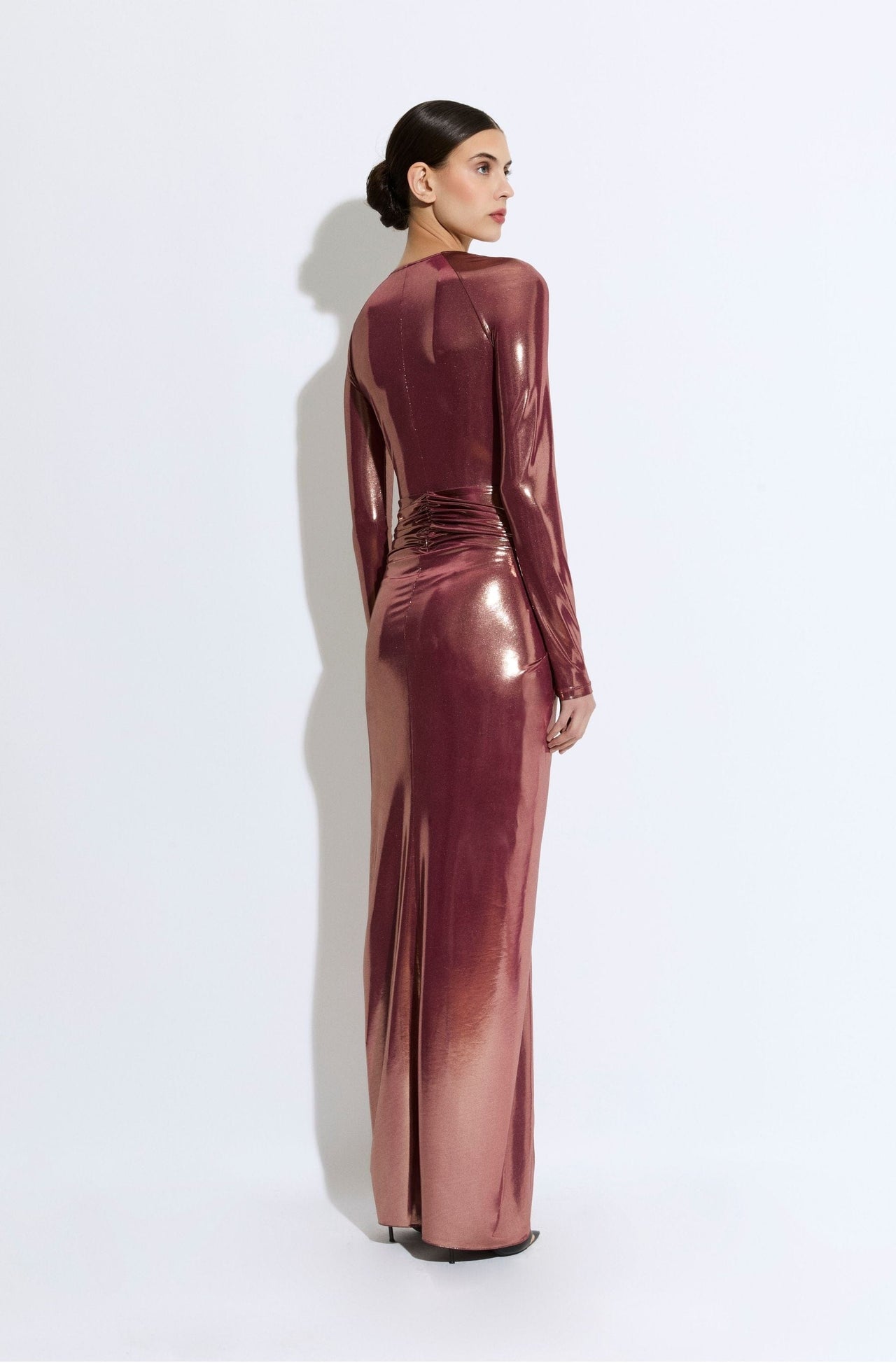 Coated Jersey Asymmetric Draped Sarong Dress - LAPOINTE