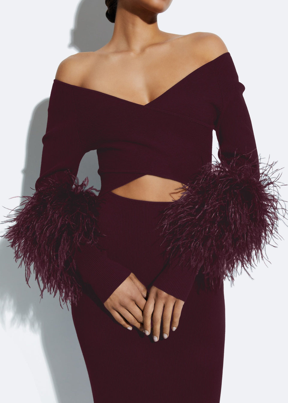 Matte Viscose Cross Front Dress With Feathers