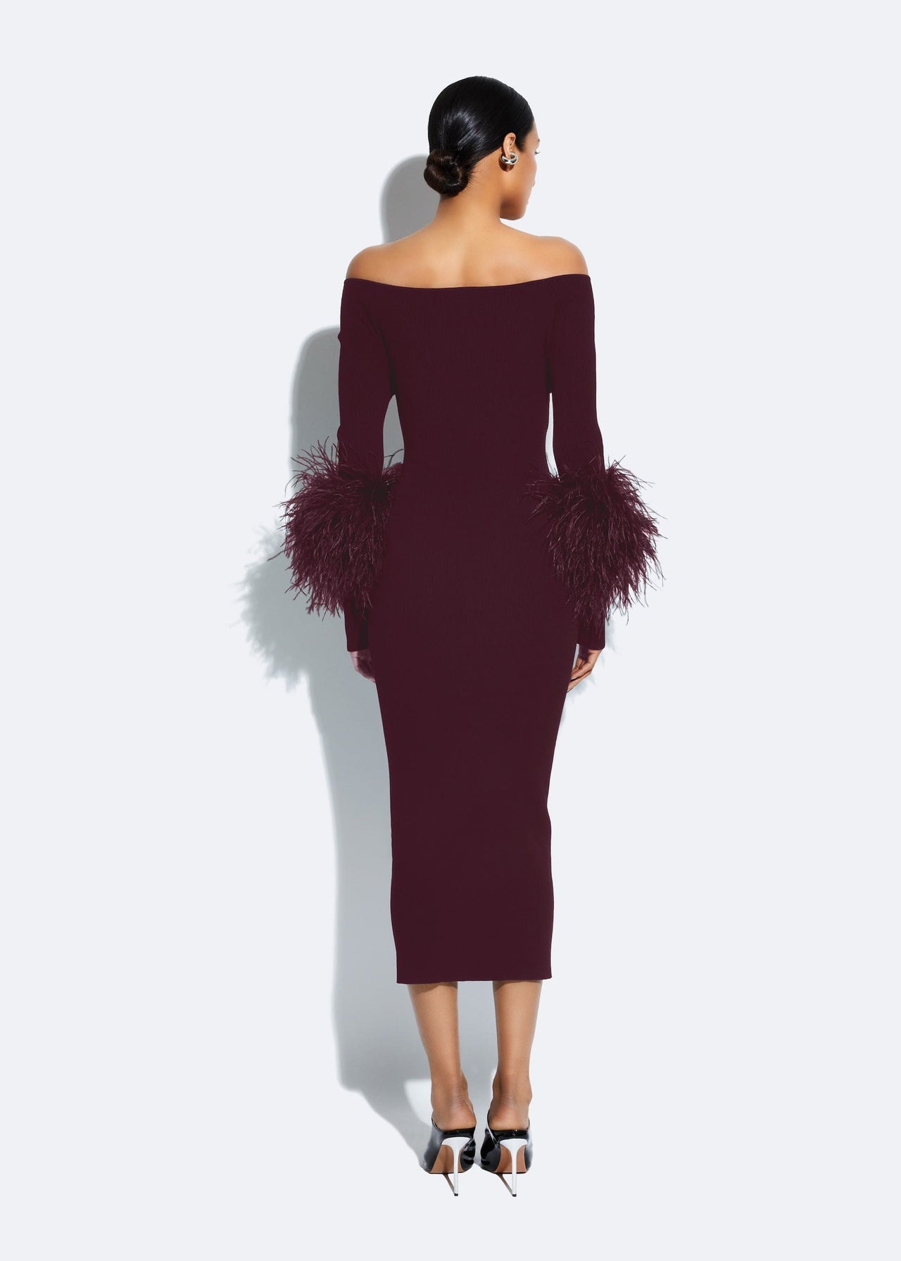 Matte Viscose Cross Front Dress With Feathers