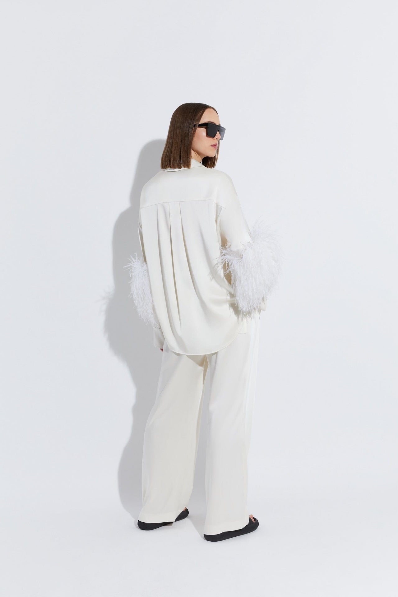 Satin Button Down With Feathers - LAPOINTE