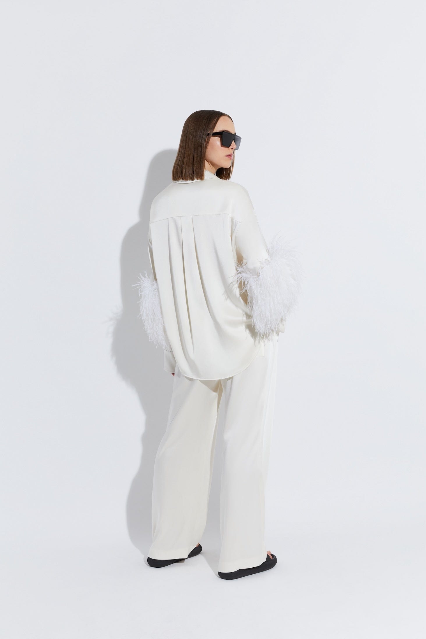Satin Button Down With Feathers - LAPOINTE