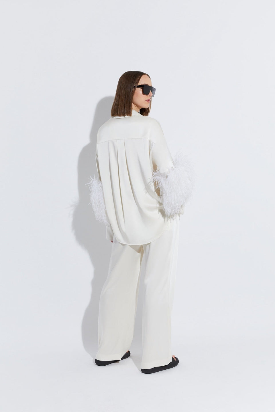 Satin Button Down With Feathers - LAPOINTE