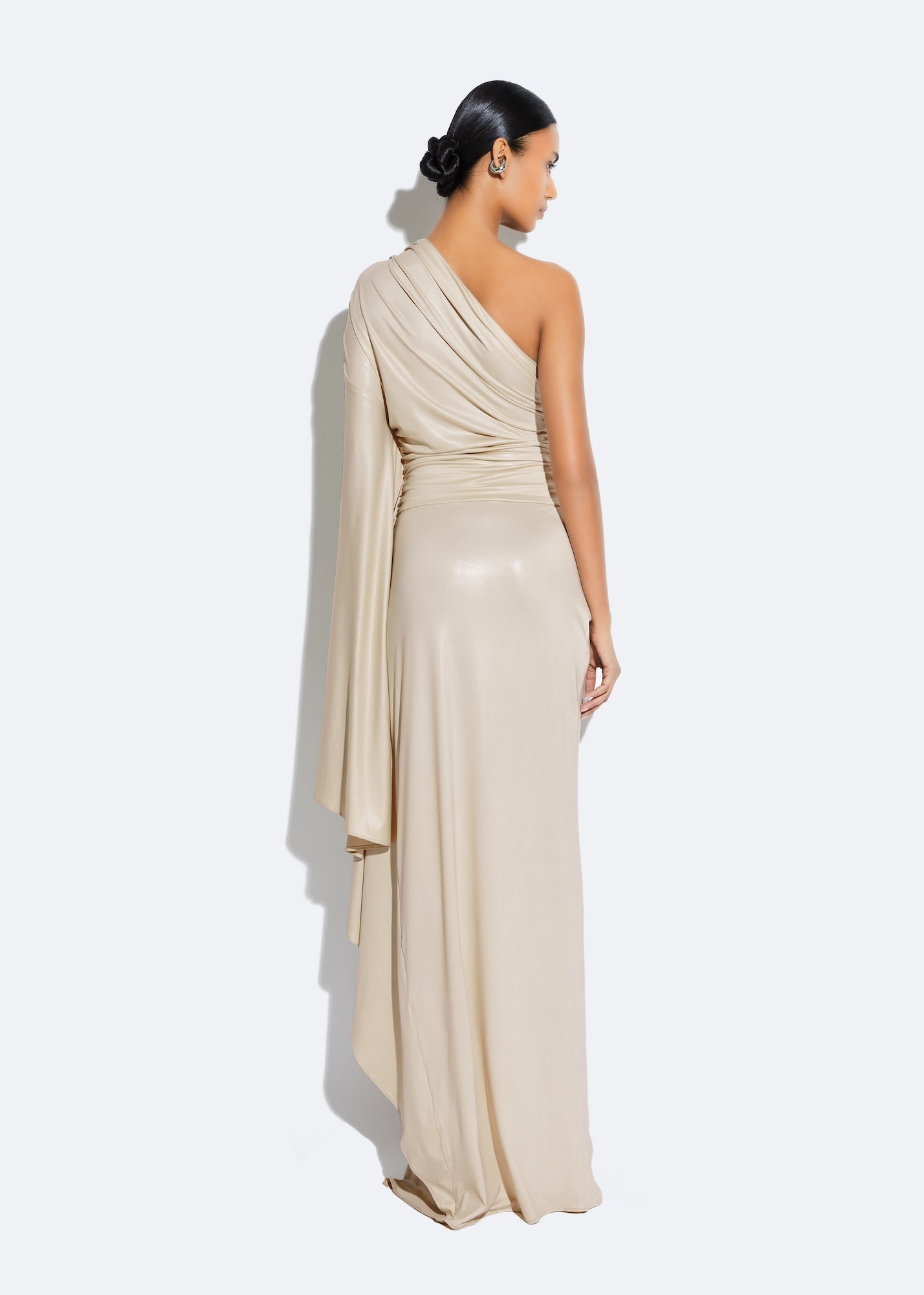 Coated Jersey One Shoulder Gown