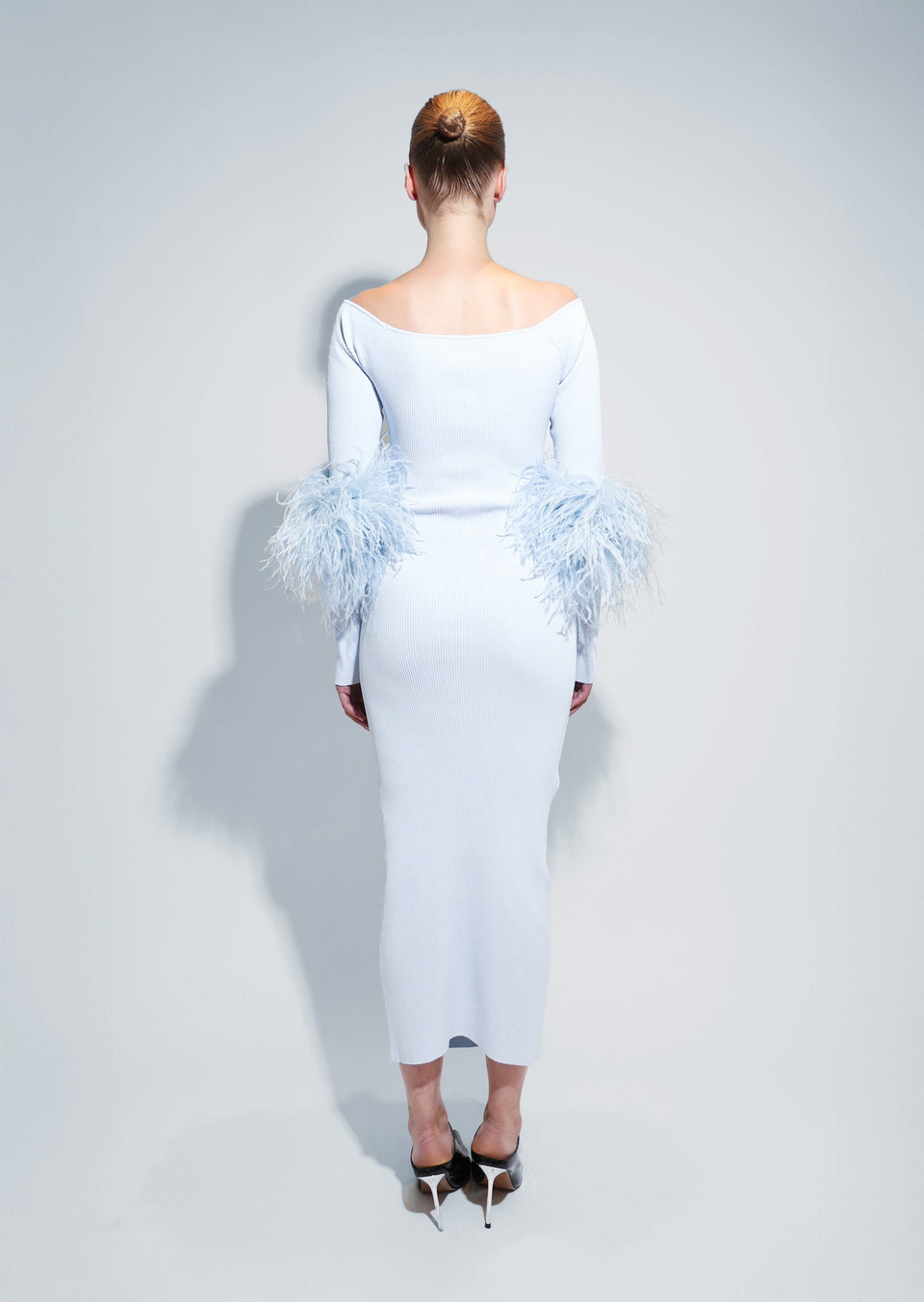 Matte Viscose Cross Front Dress With Feathers - LAPOINTE
