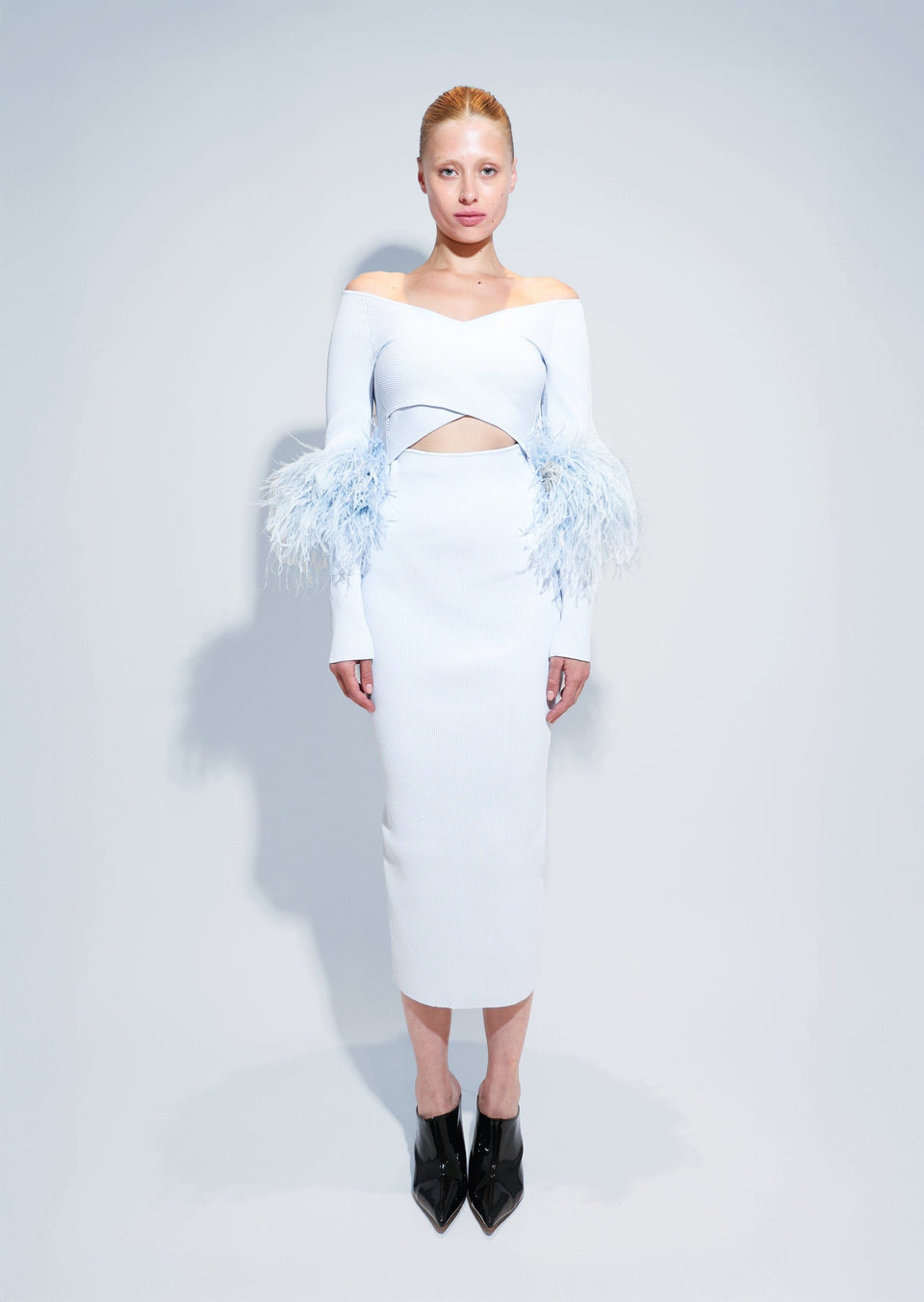 Matte Viscose Cross Front Dress With Feathers - LAPOINTE