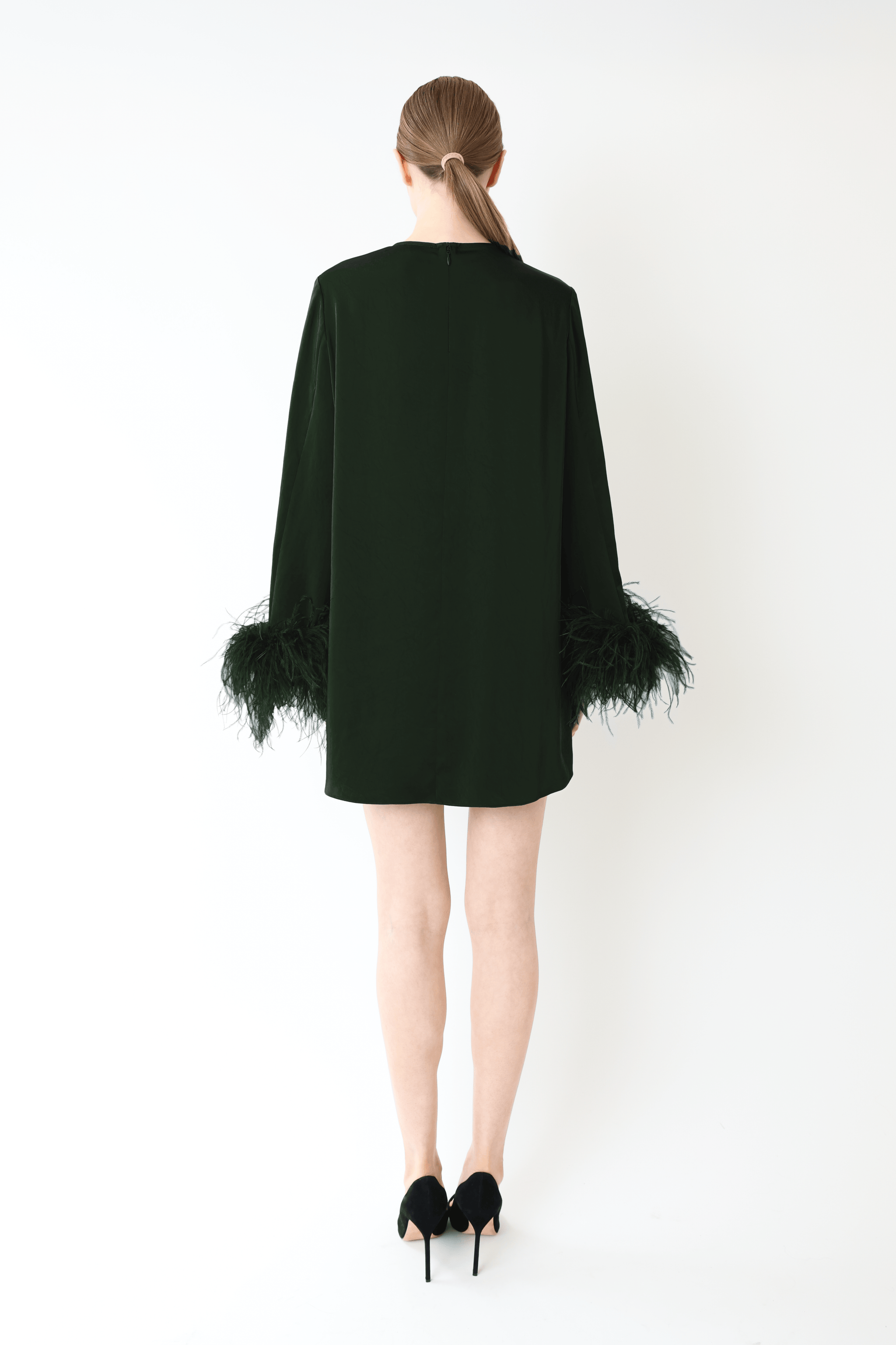 Satin Dress With Feathers - LAPOINTE