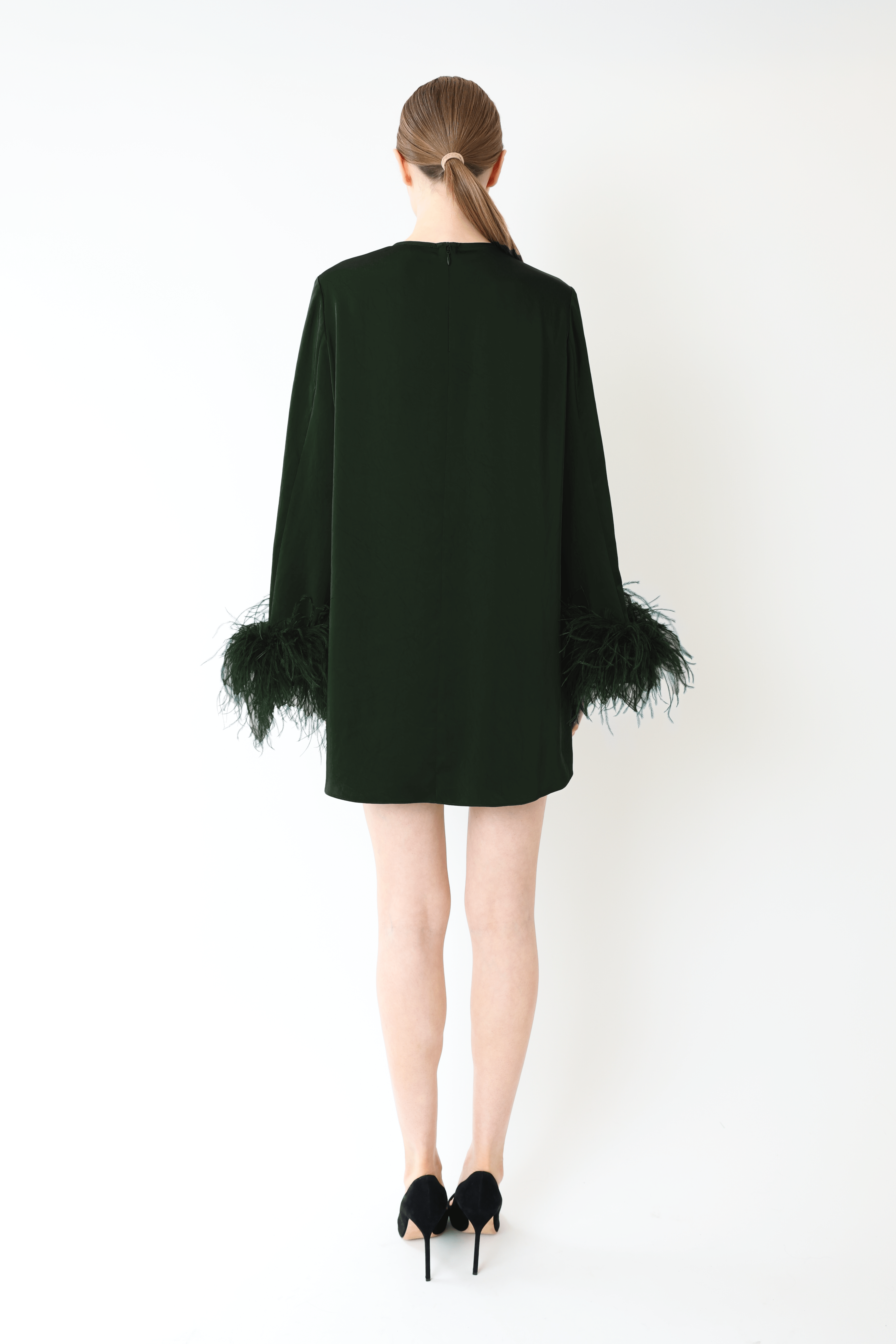 Satin Dress With Feathers - LAPOINTE