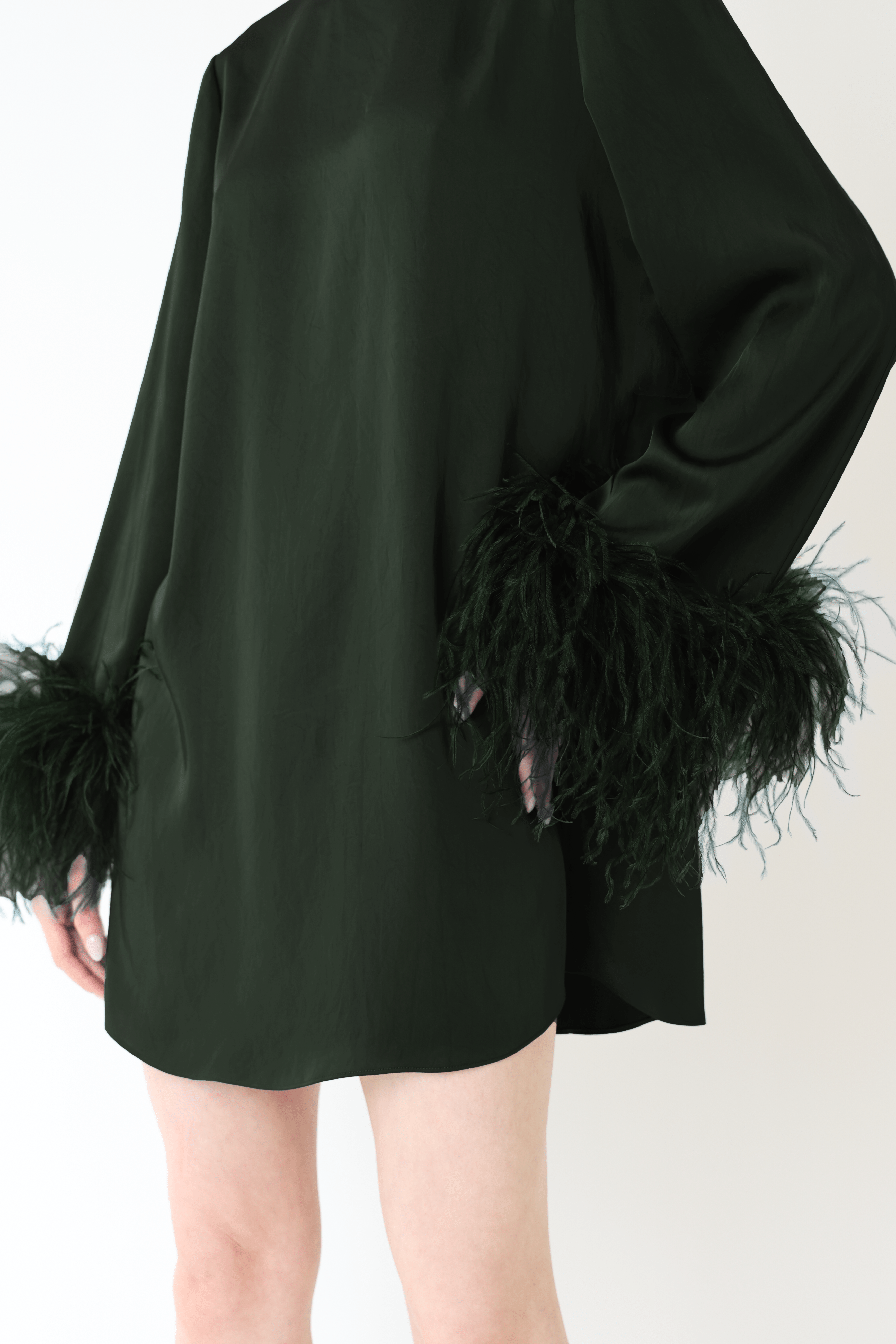 Satin Dress With Feathers - LAPOINTE