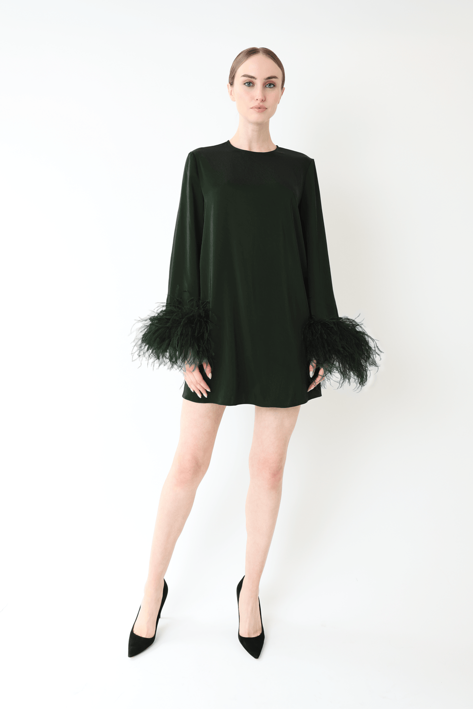 Satin Dress With Feathers - LAPOINTE
