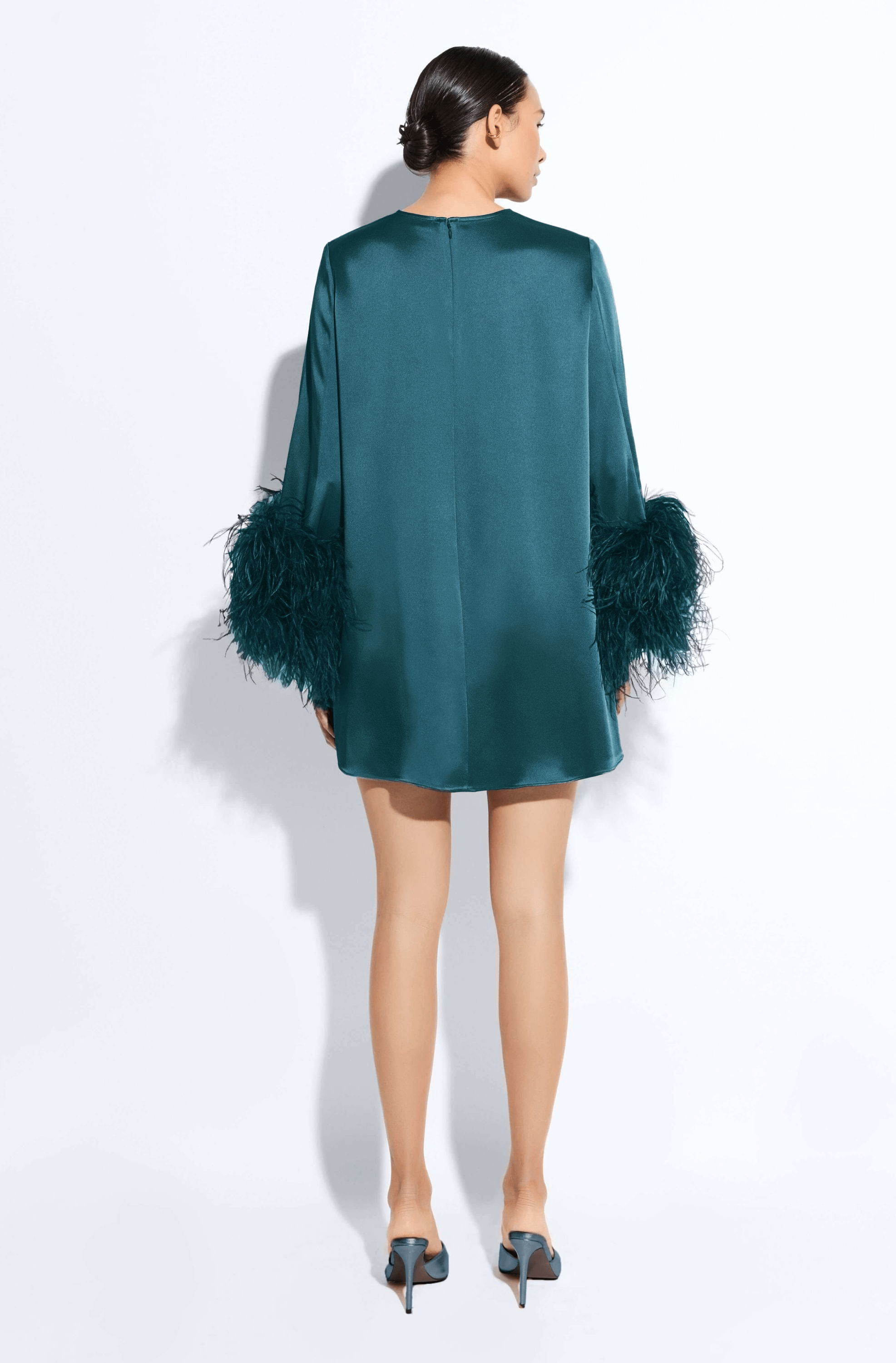 Satin Dress With Feathers - LAPOINTE