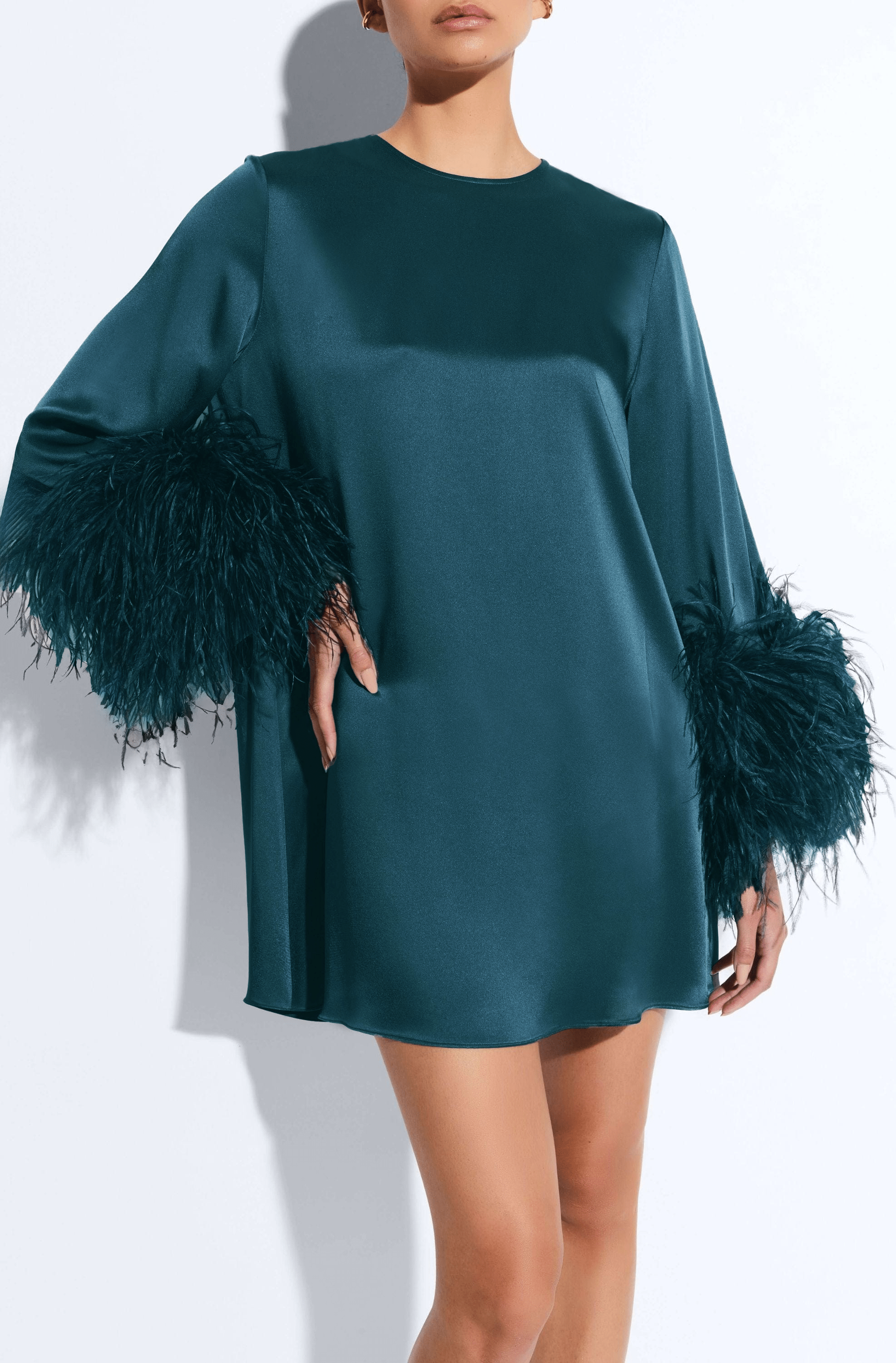 Satin Dress With Feathers - LAPOINTE