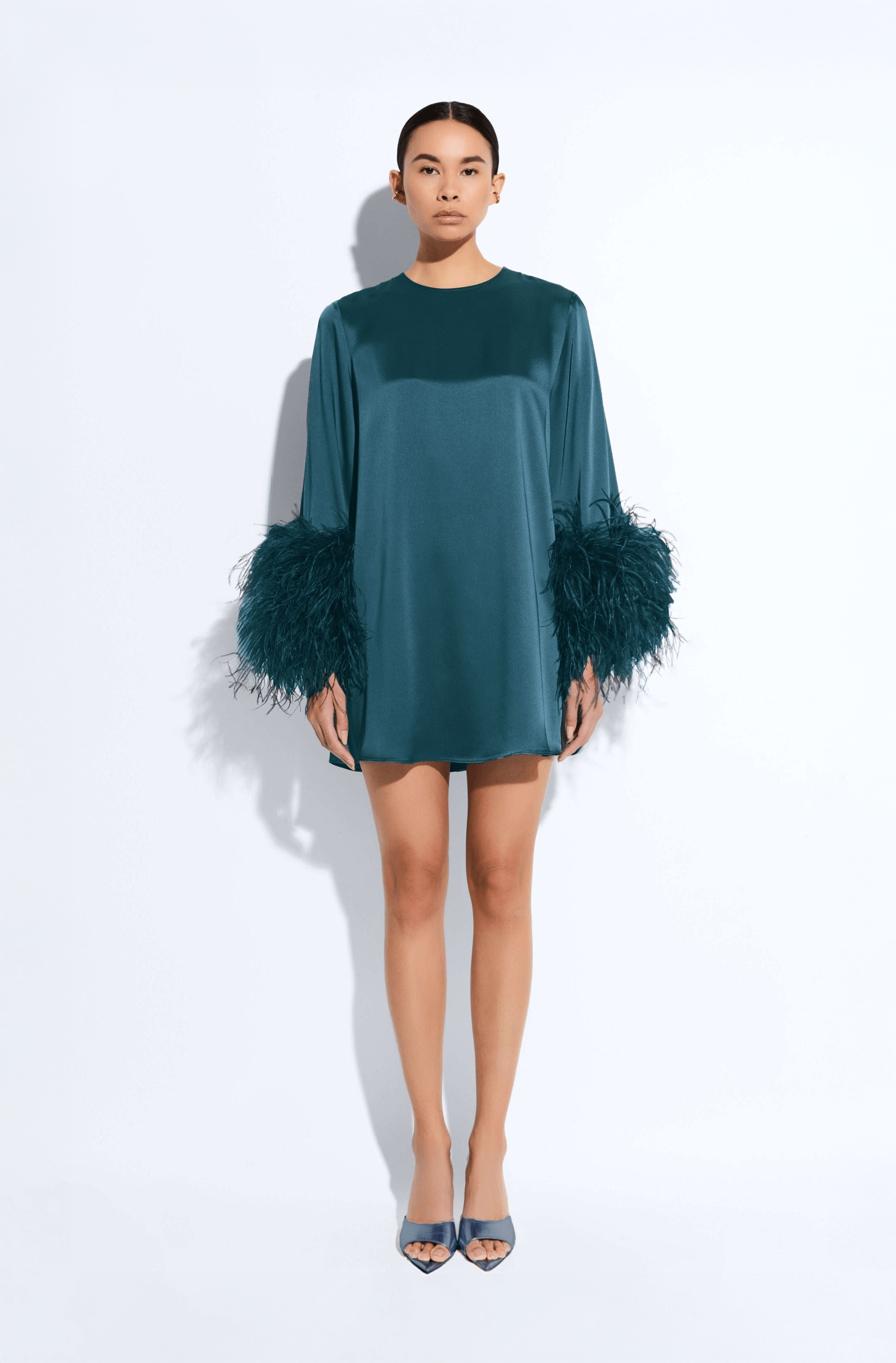 Satin Dress With Feathers - LAPOINTE