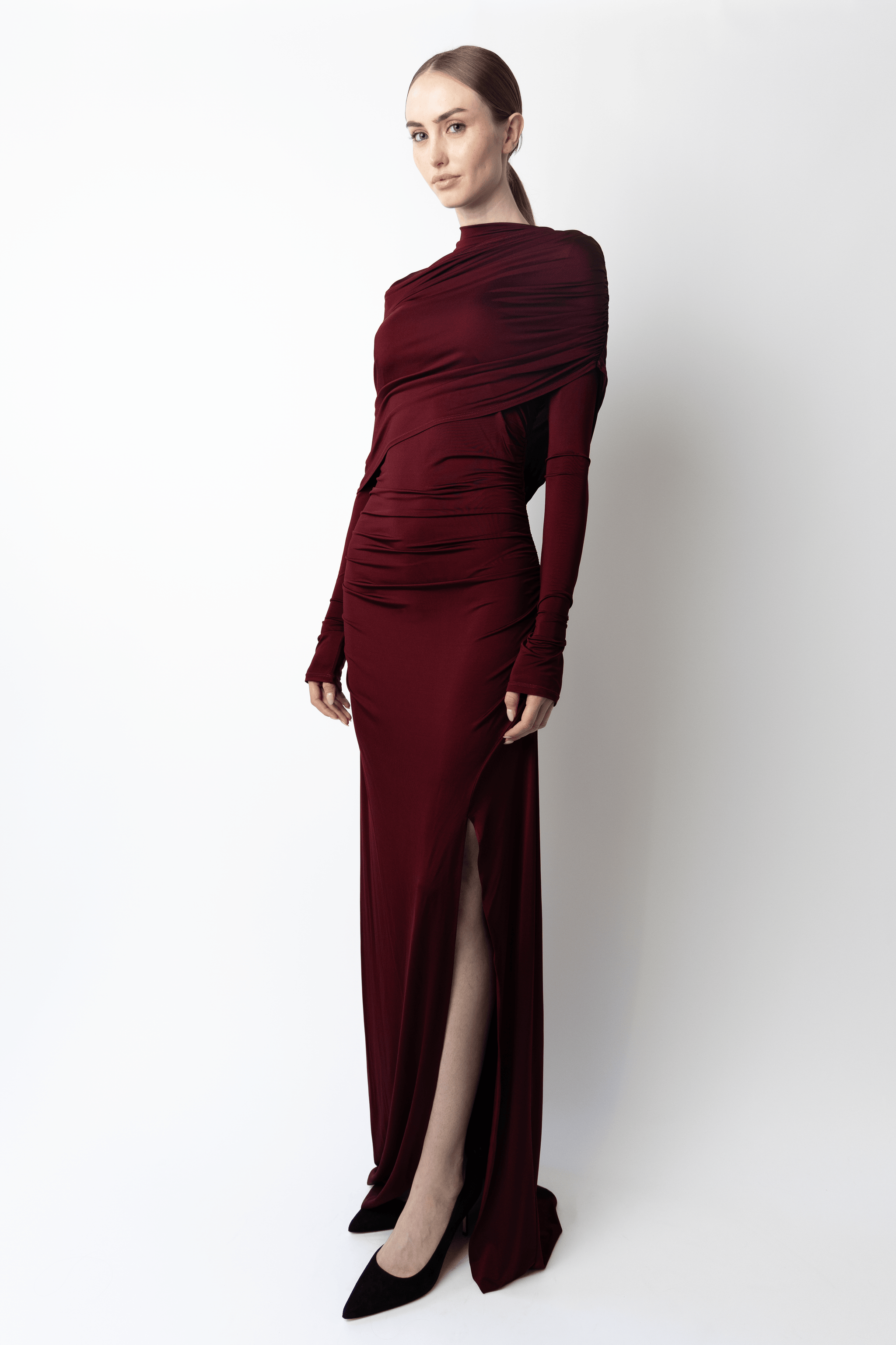 Jersey Asymmetrical Shawl Draped Gown - LAPOINTE