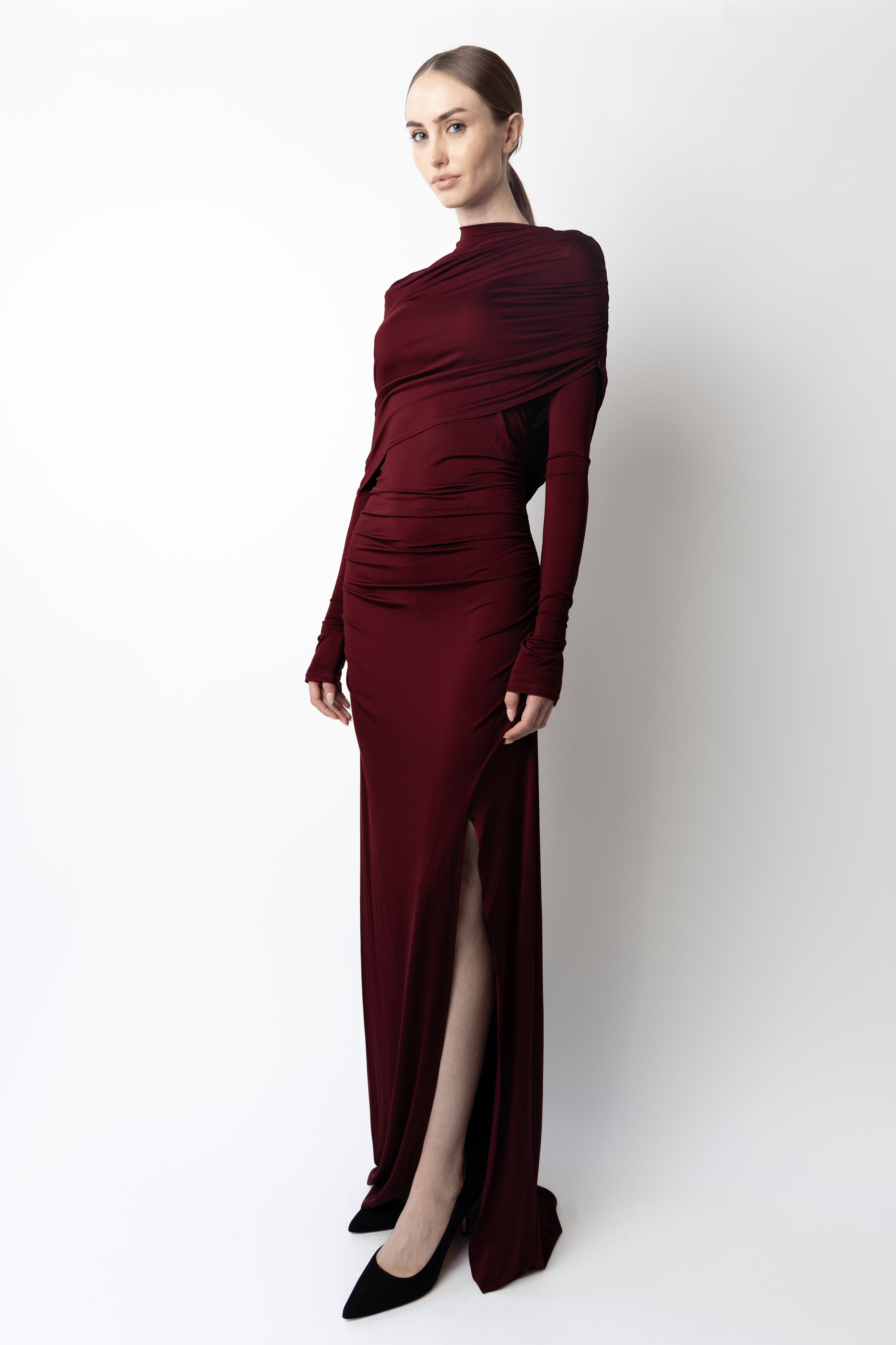 Jersey Asymmetrical Shawl Draped Gown - LAPOINTE