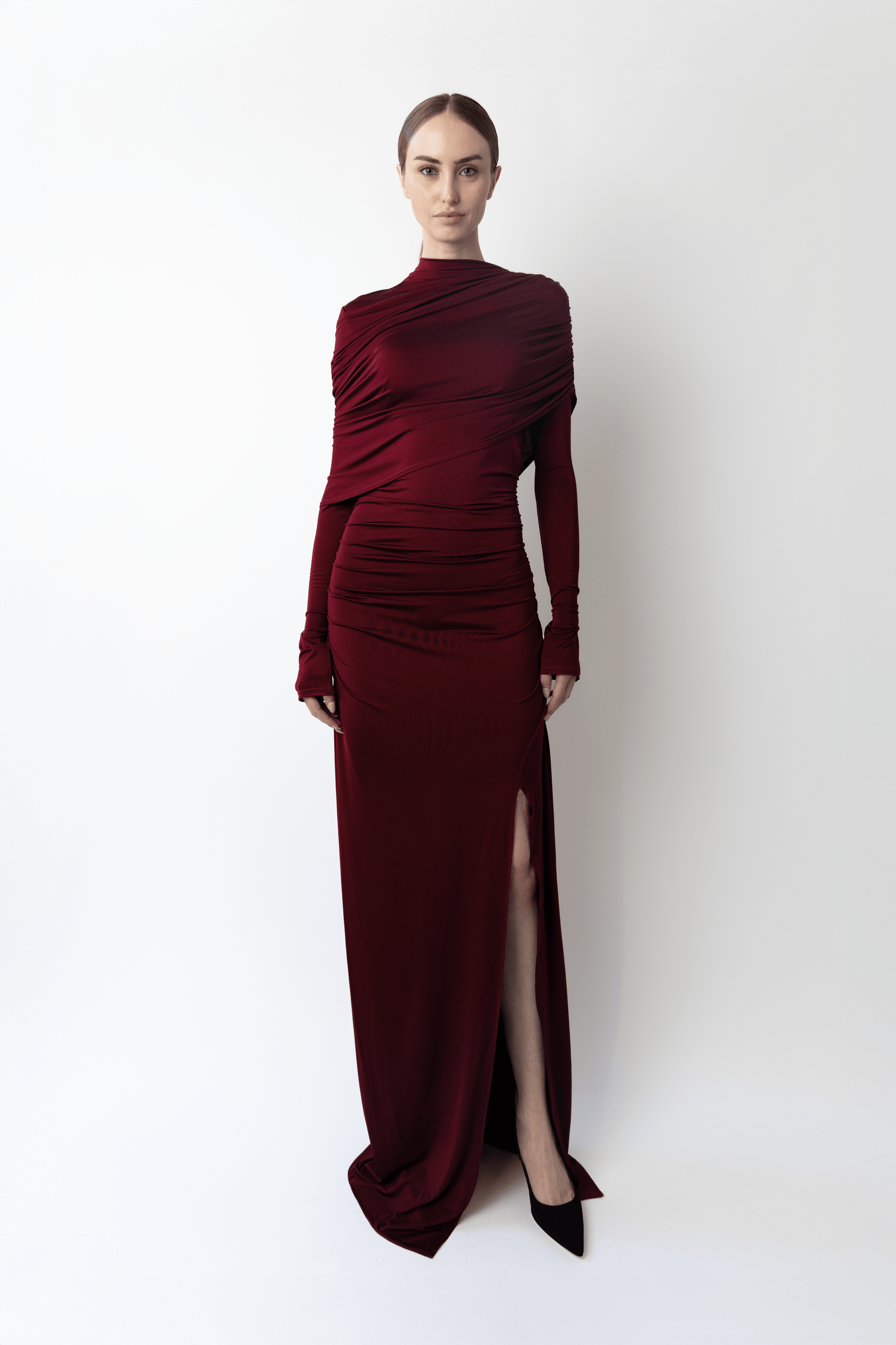 Jersey Asymmetrical Shawl Draped Gown - LAPOINTE
