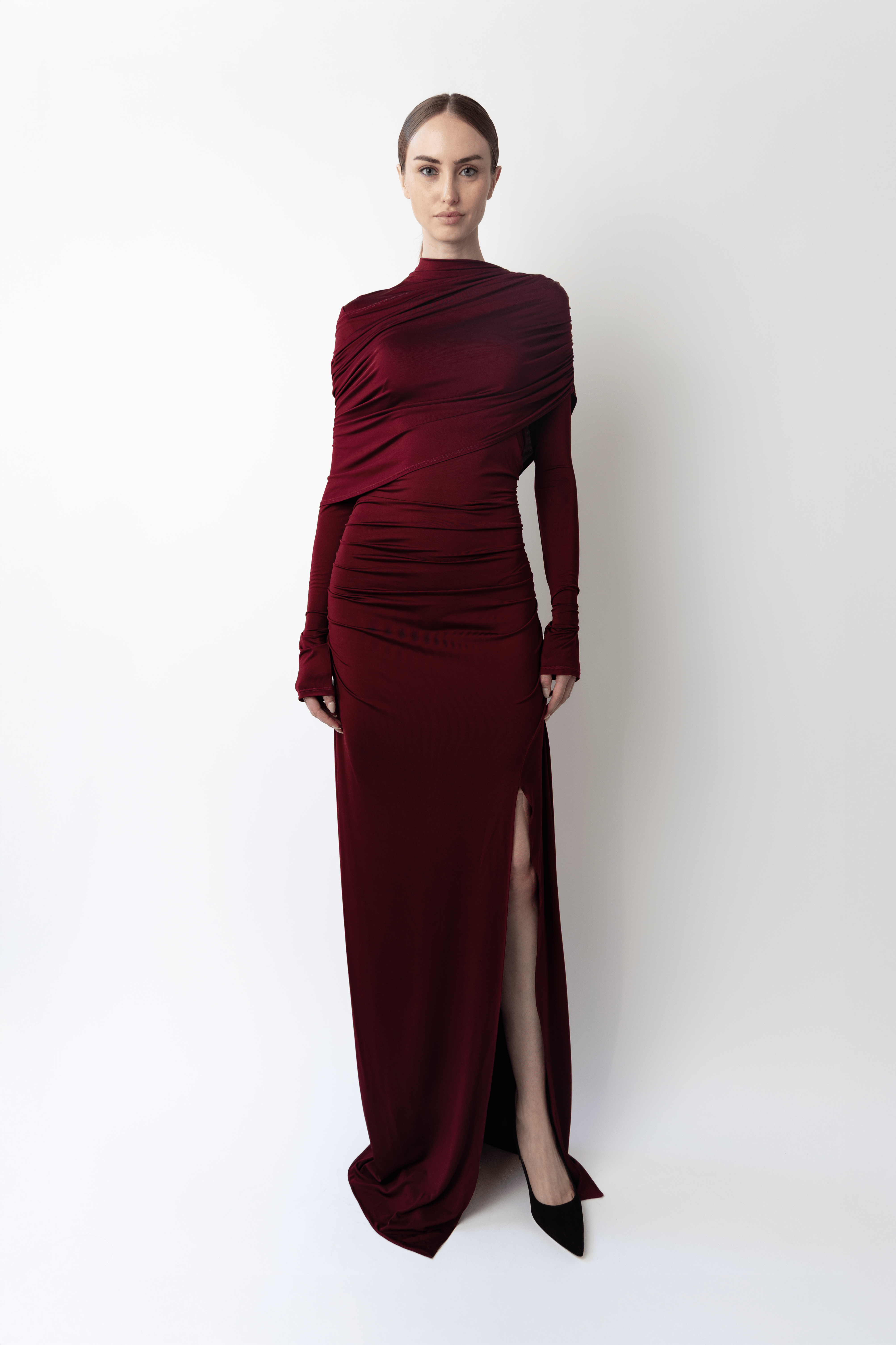 Jersey Asymmetrical Shawl Draped Gown - LAPOINTE
