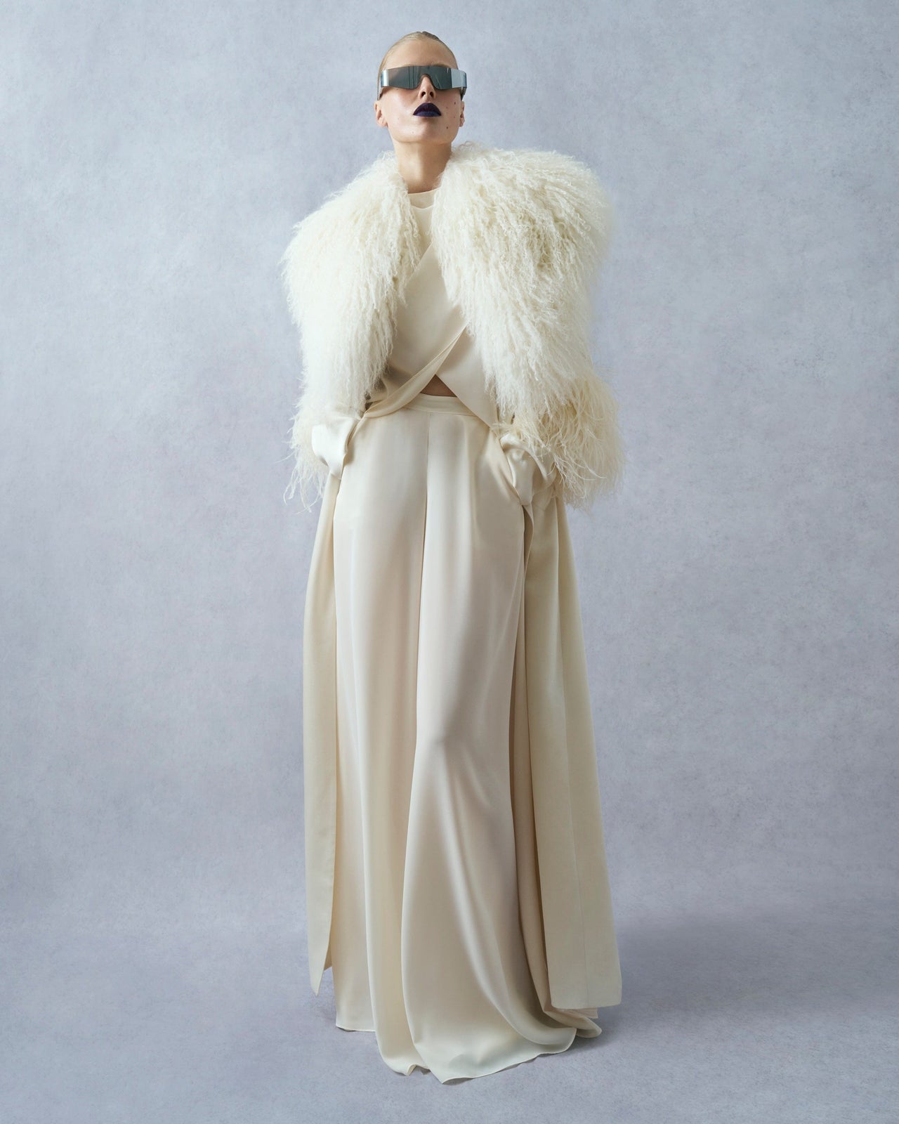 Satin Double Breasted Coat With Shearling - LAPOINTE