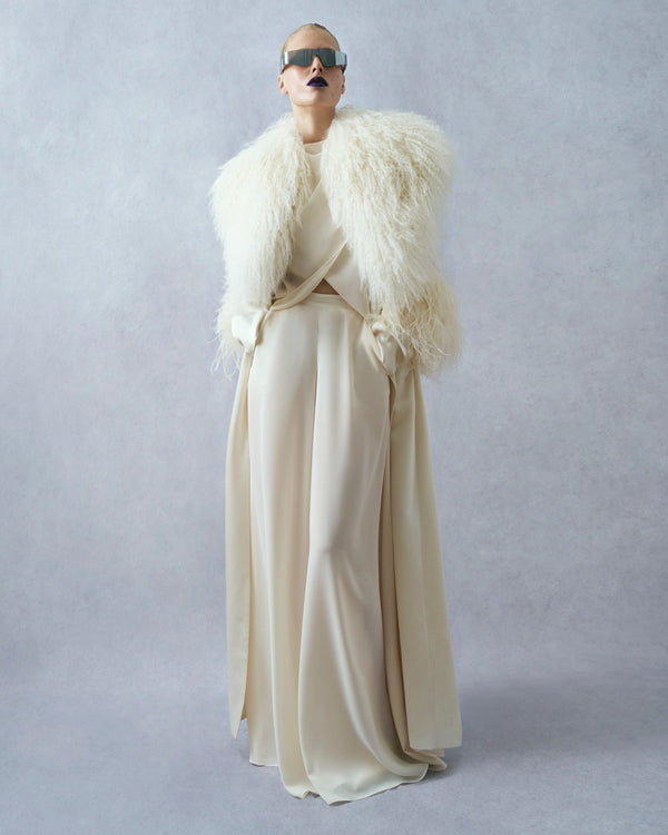 Satin Double Breasted Coat With Shearling - LAPOINTE