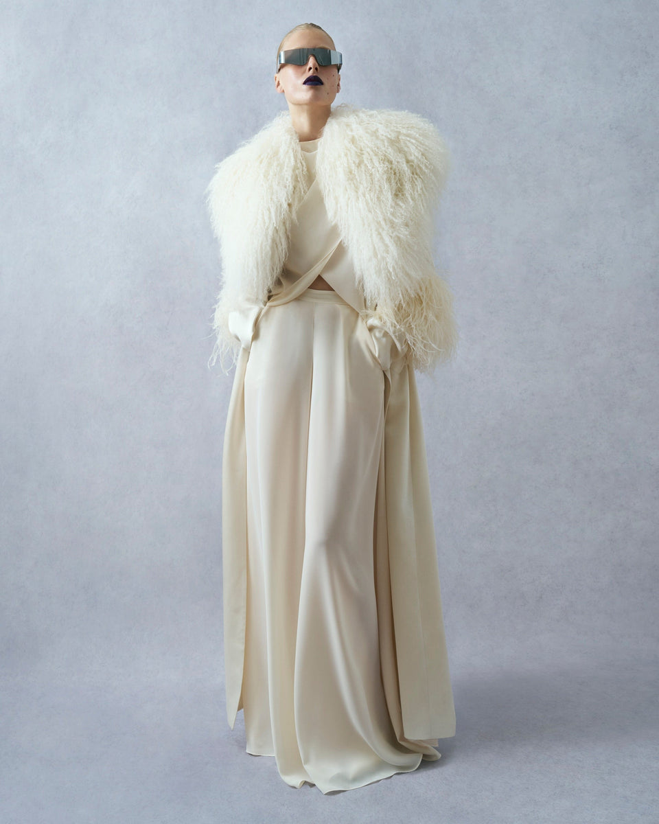 Satin Double Breasted Coat With Shearling - LAPOINTE