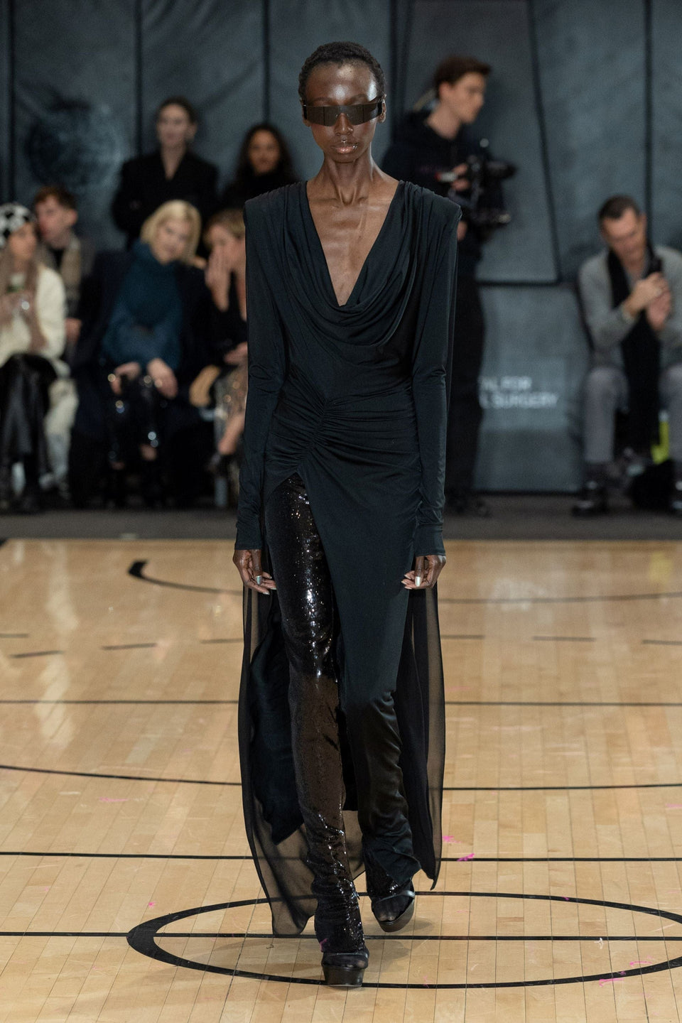 Jersey Cowl Neck Slit Gown With Georgette Cape - LAPOINTE