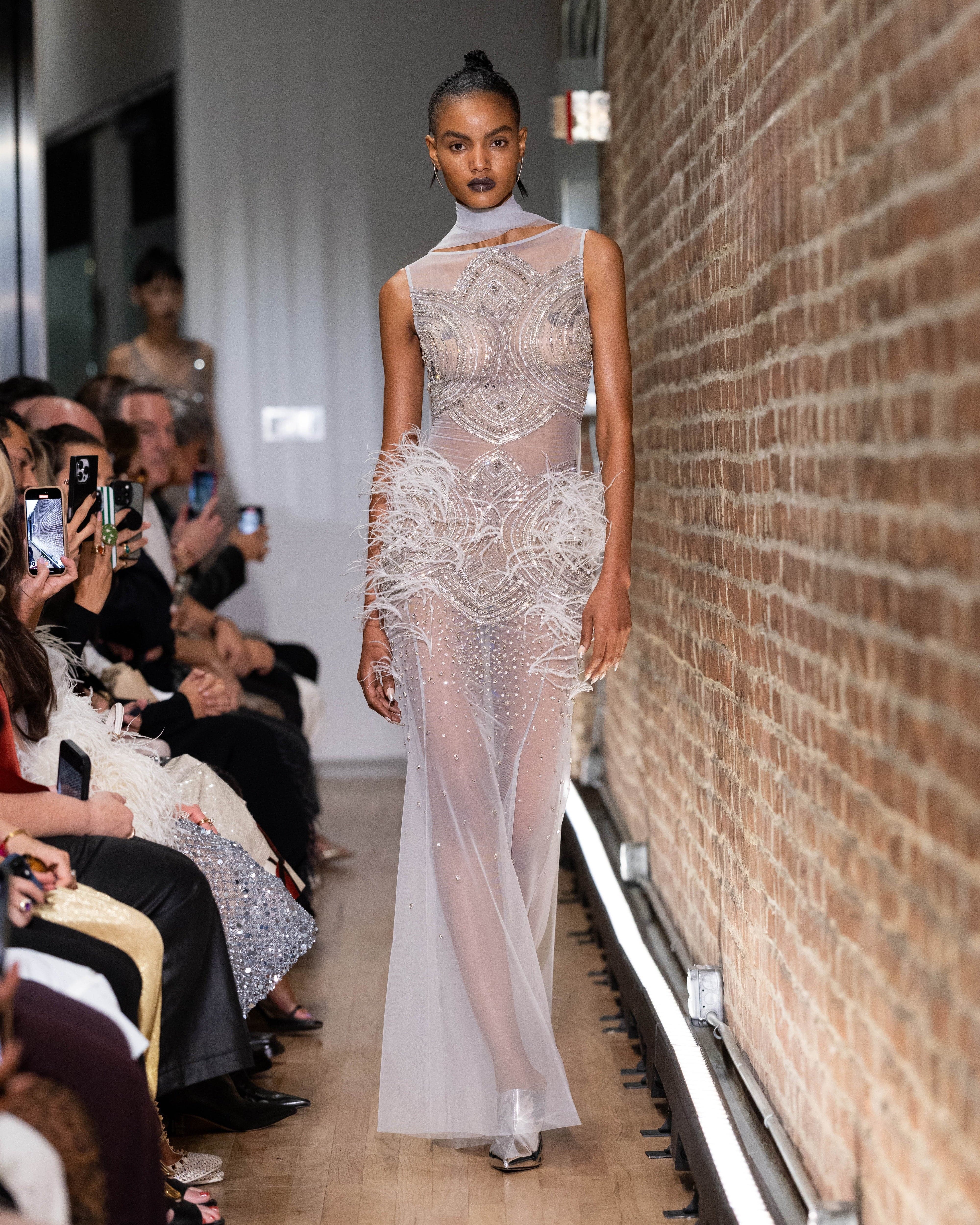 Mosaic Crystal Embroidery Sleeveless Boatneck Gown - LAPOINTE