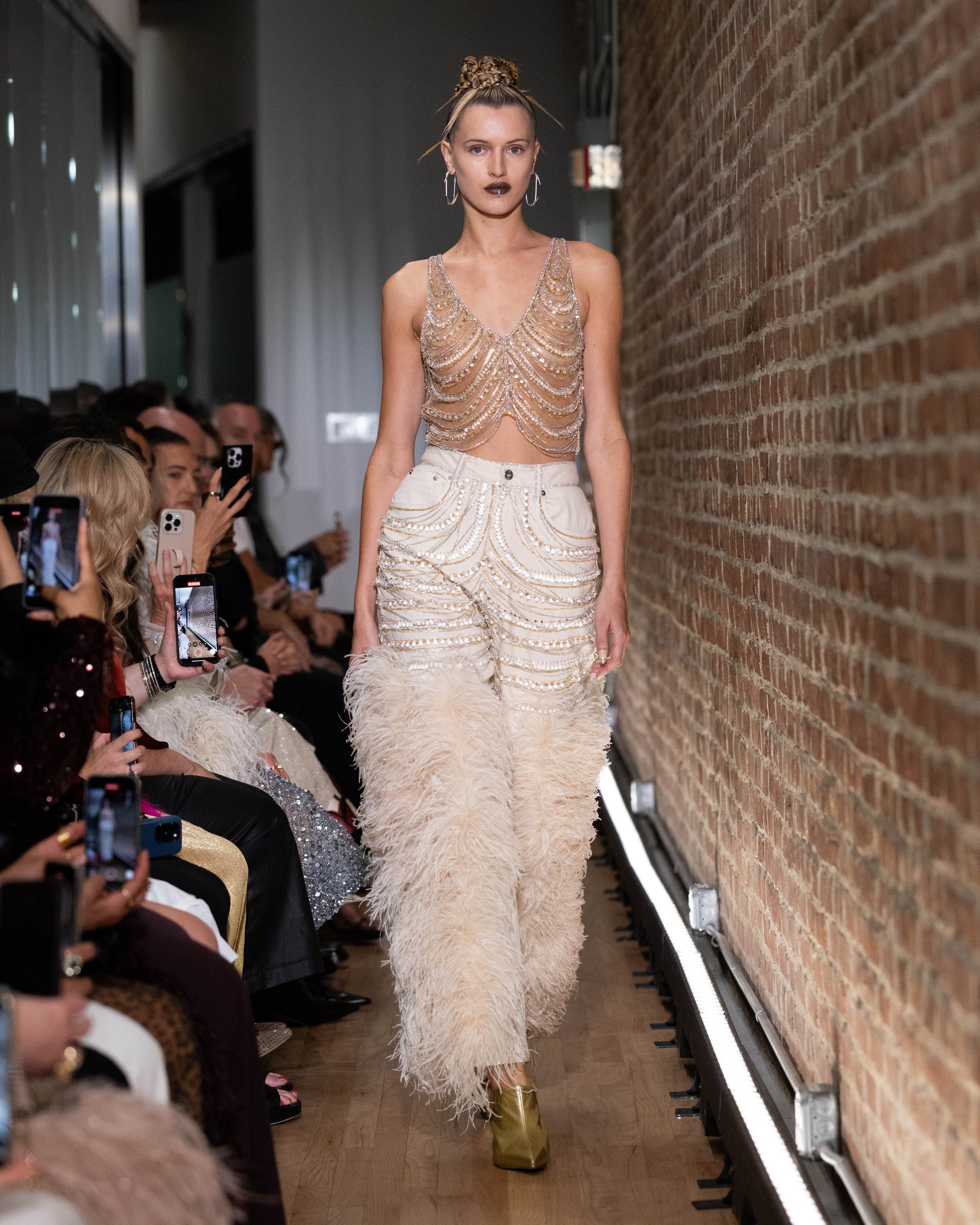 Draped Crystal Embroidery V Neck Tank - LAPOINTE