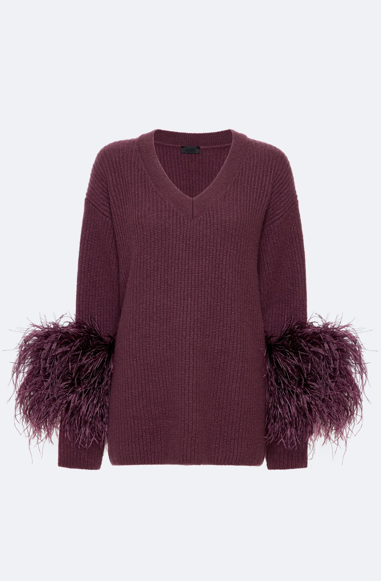 Cashmere V Neck Sweater With Feathers