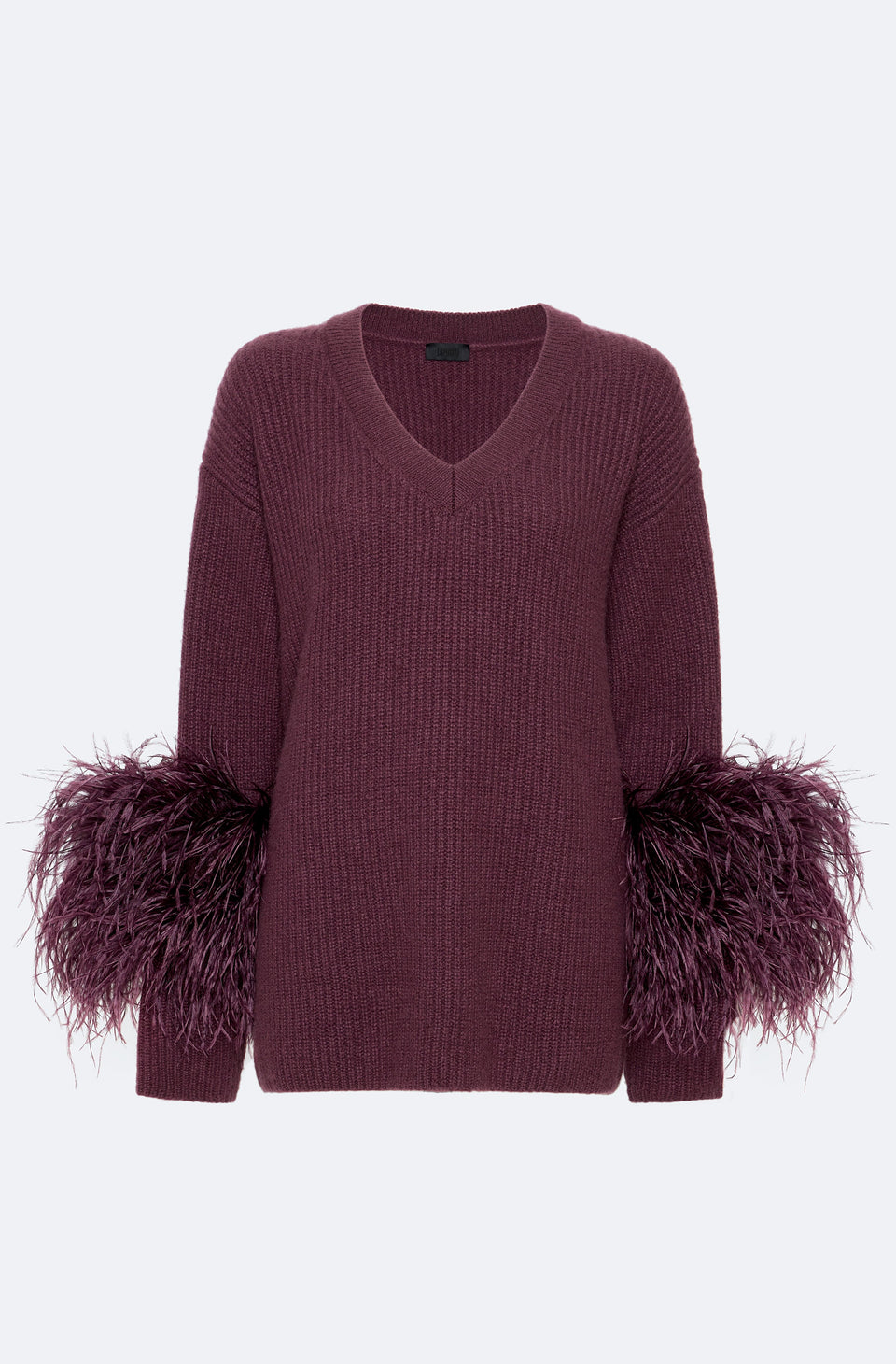 Cashmere V Neck Sweater With Feathers