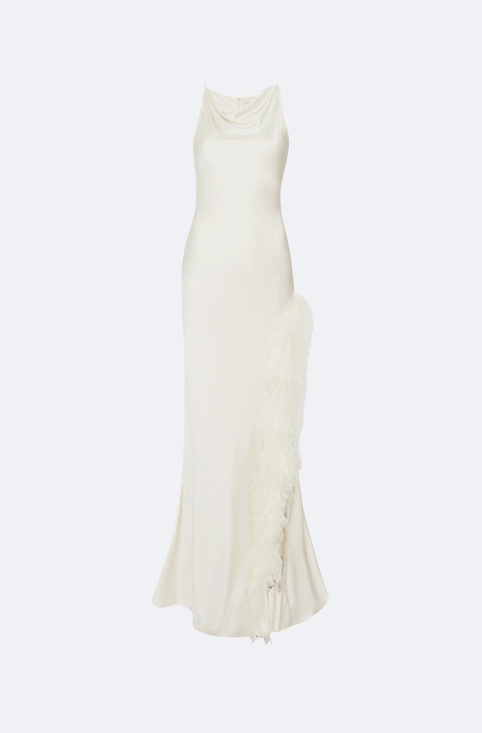 Satin Halter Gown With Feathers - LAPOINTE